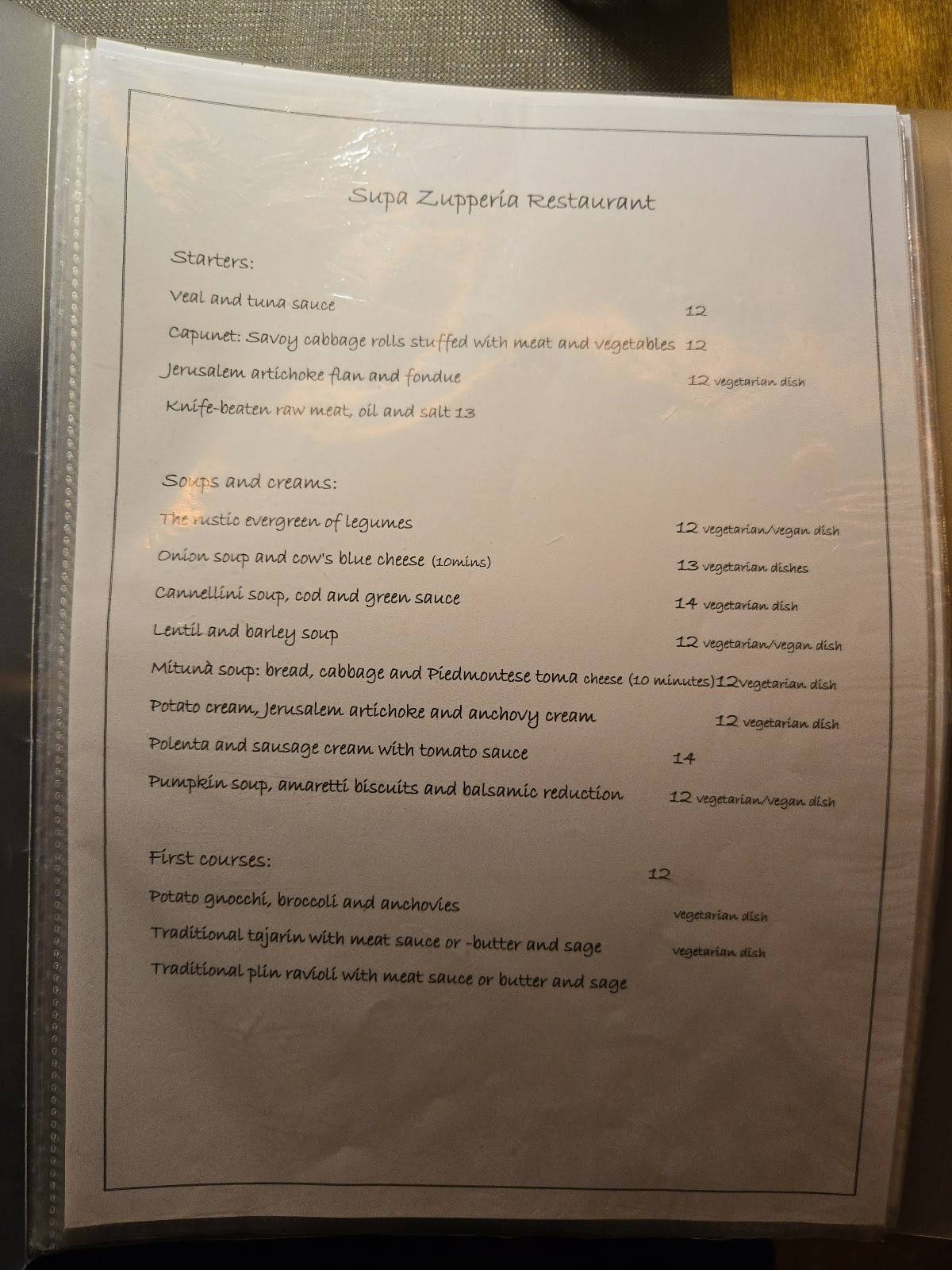 Menu di Supa Zupperia Ristorante Alba 