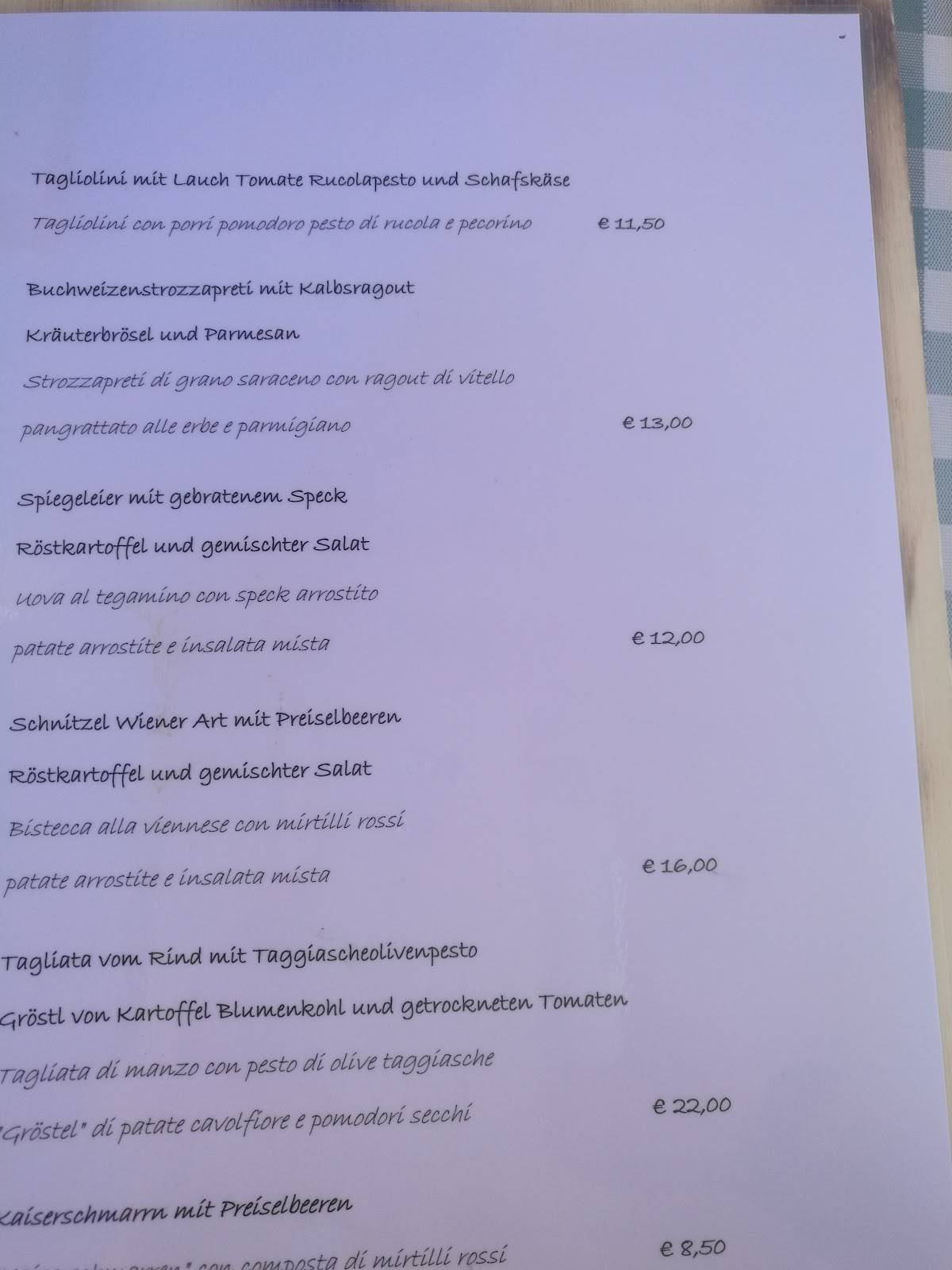 Menu di Albergo Maria Saal 