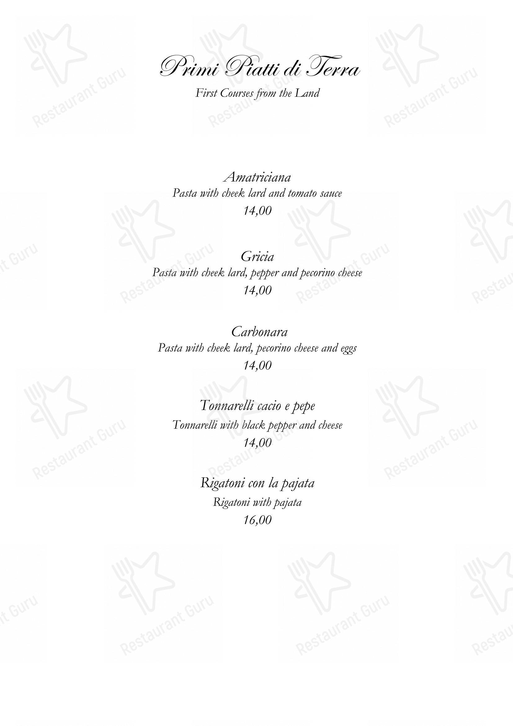 Menu pour All'Arancio d'Oro da Cialfi dans Rome