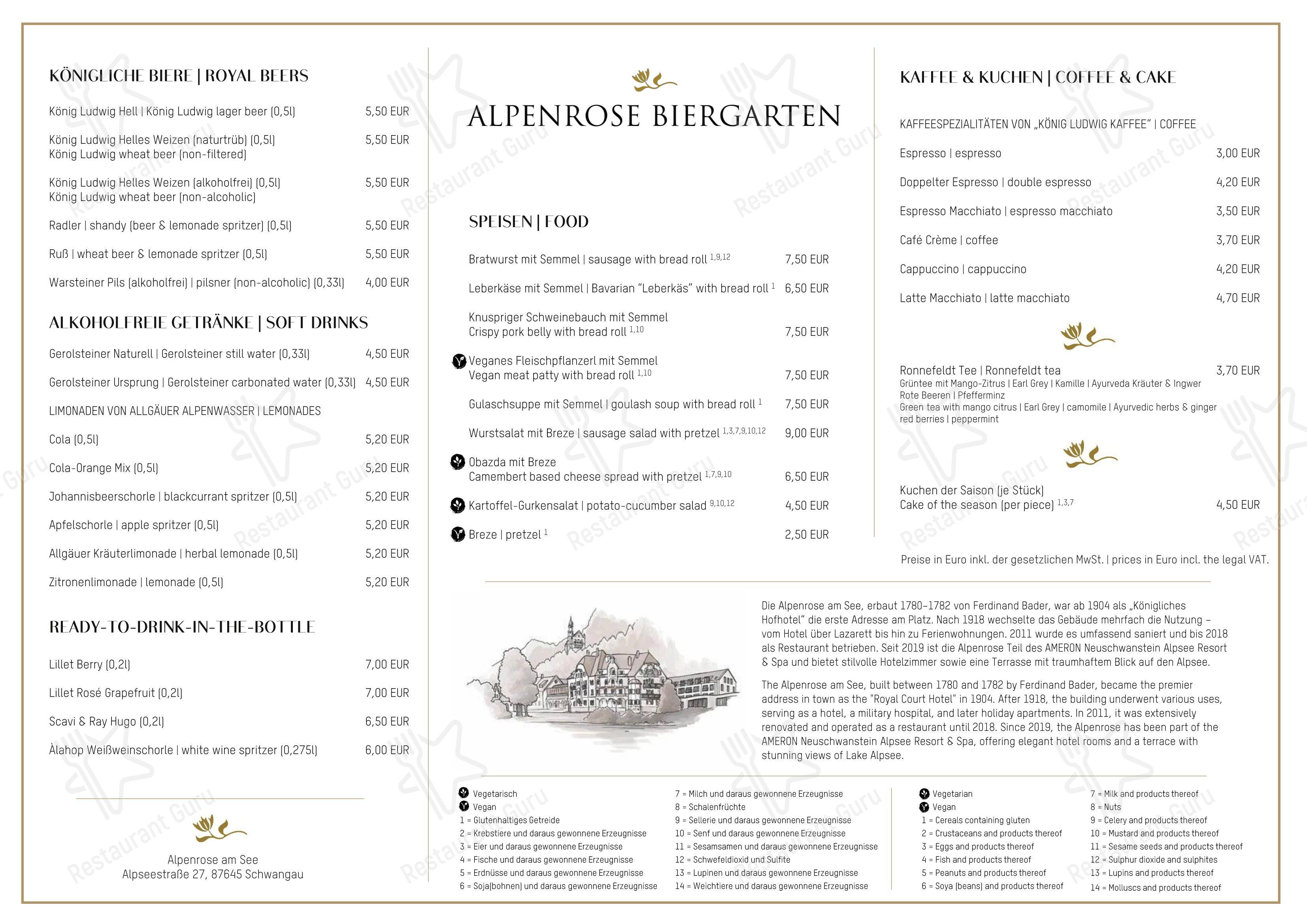 Speisekarte von Alpenrose am See restaurant, Schwangau