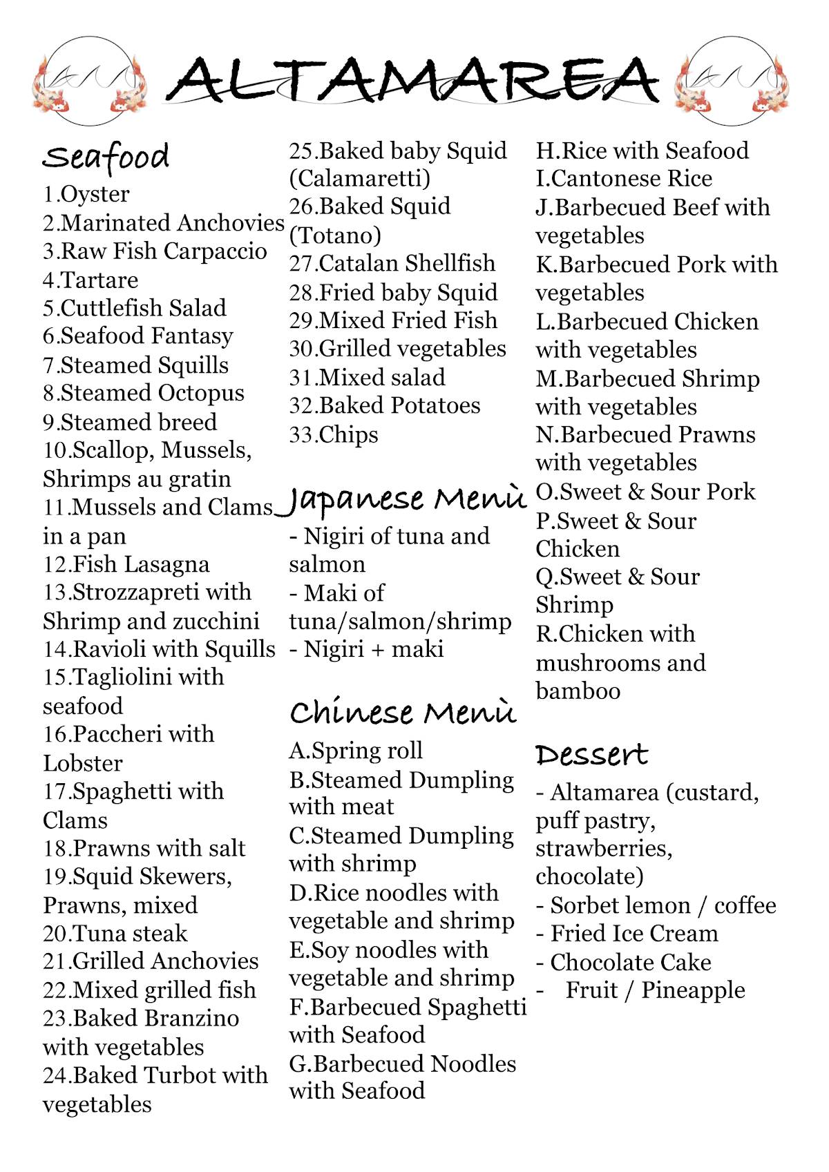 Menu di Ristorante Altamarea 