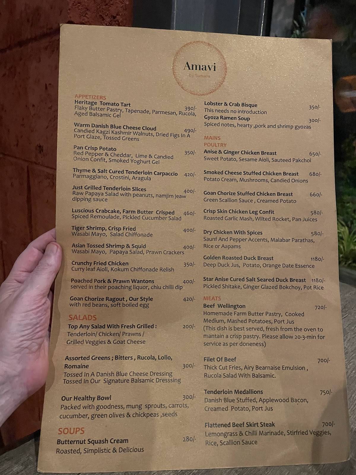 Amavi by Sumera menu