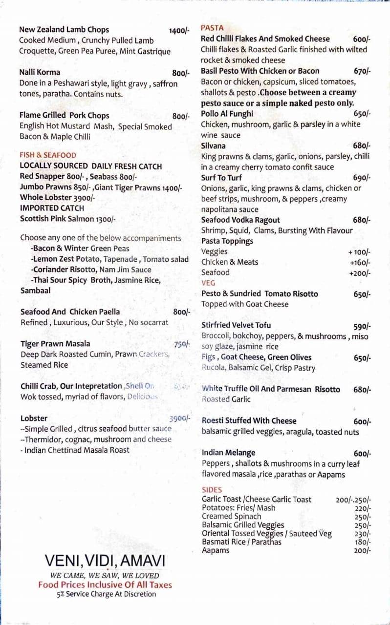 Amavi by Sumera menu