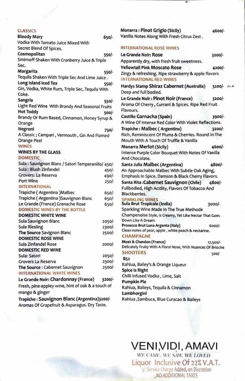 Amavi by Sumera menu