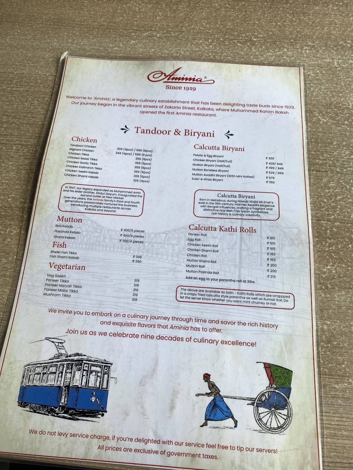 Aminia menu