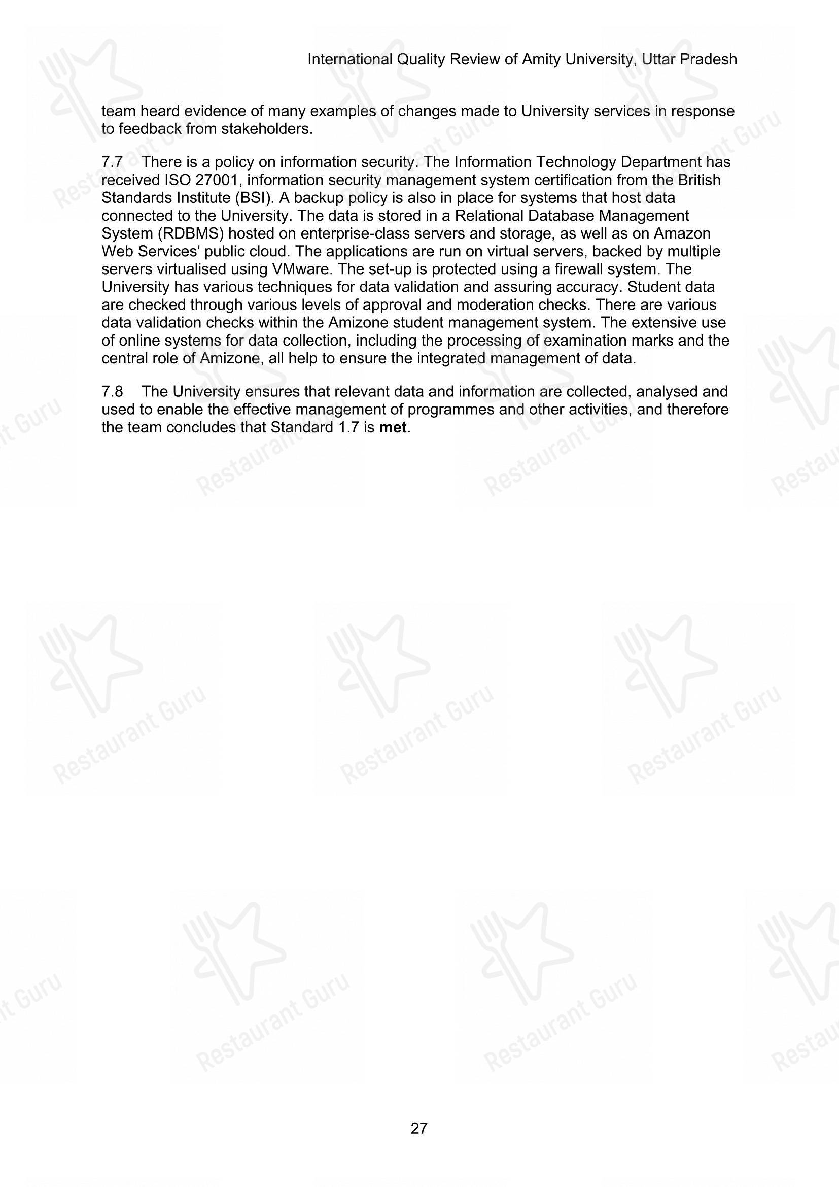 菜单 for the Amity University Canteen cafeteria