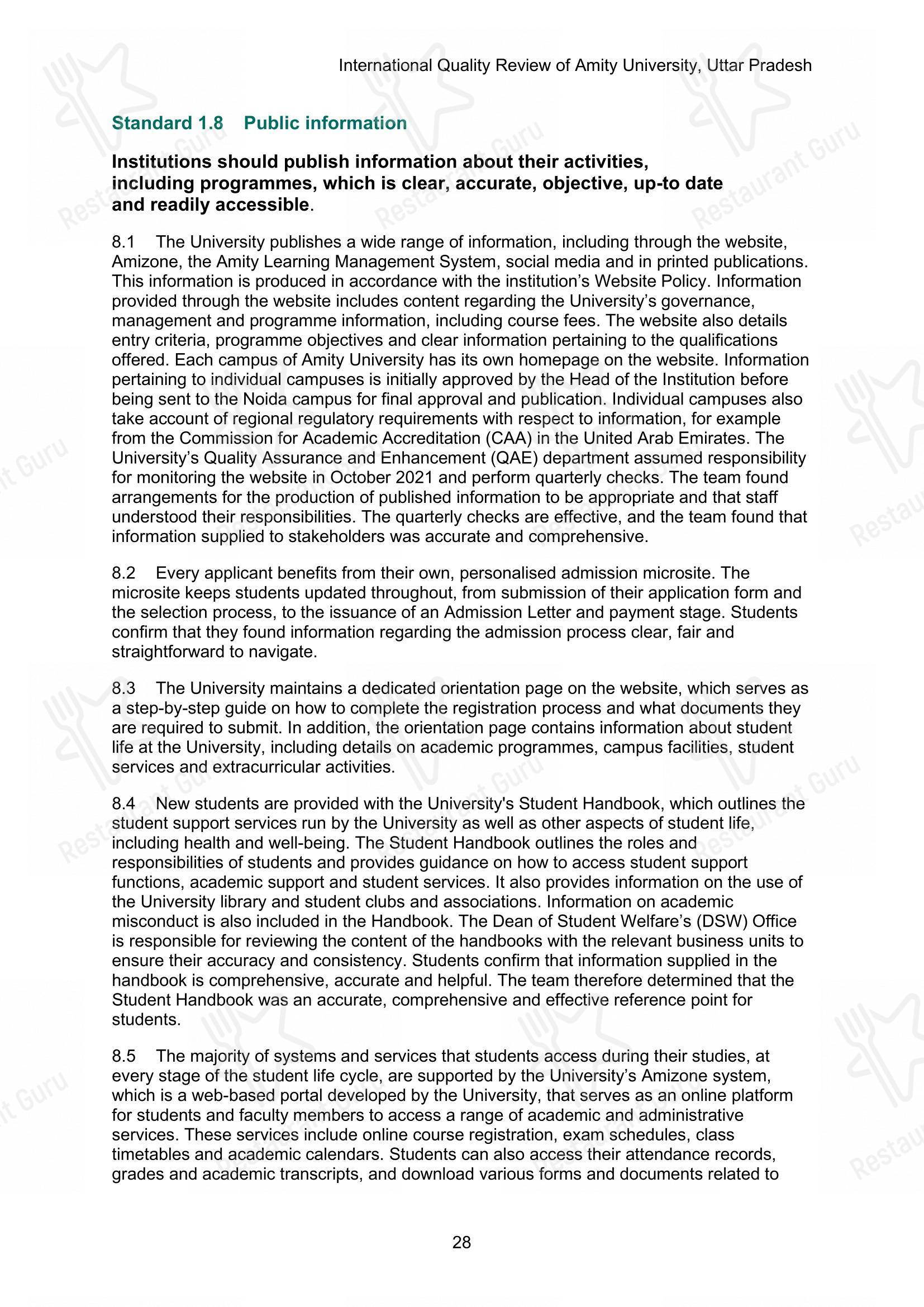 菜单 for the Amity University Canteen cafeteria