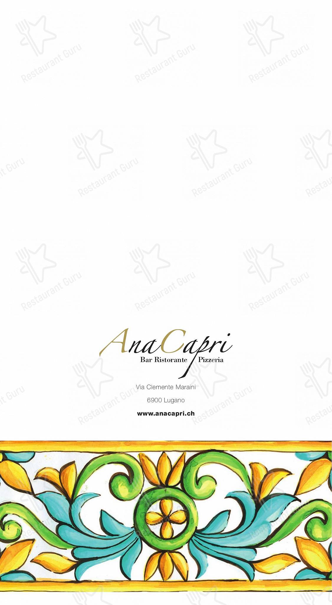 Menu di Ristorante Anacapri Lugano - At Home Catering Menu