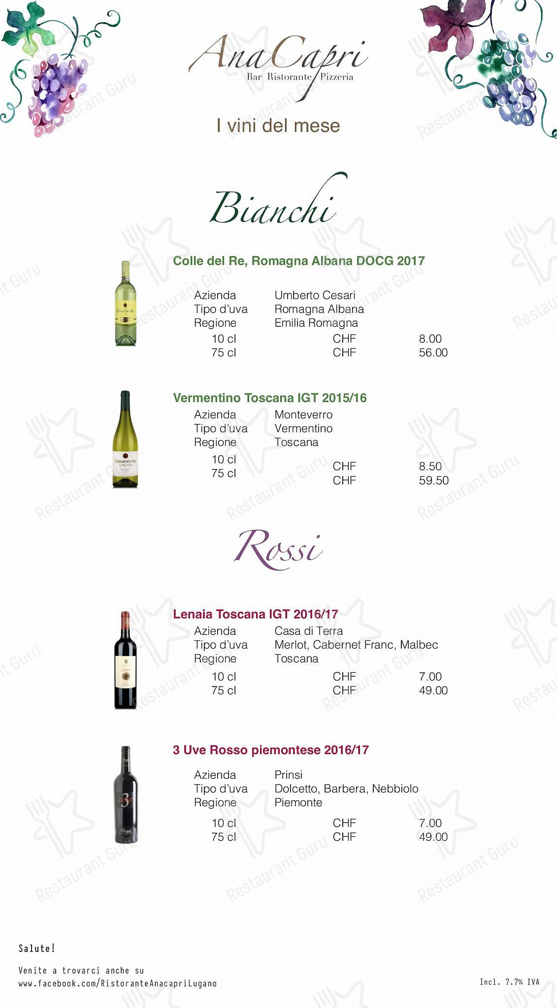 Ristorante Anacapri Lugano in Lugano - At Home Catering Menu