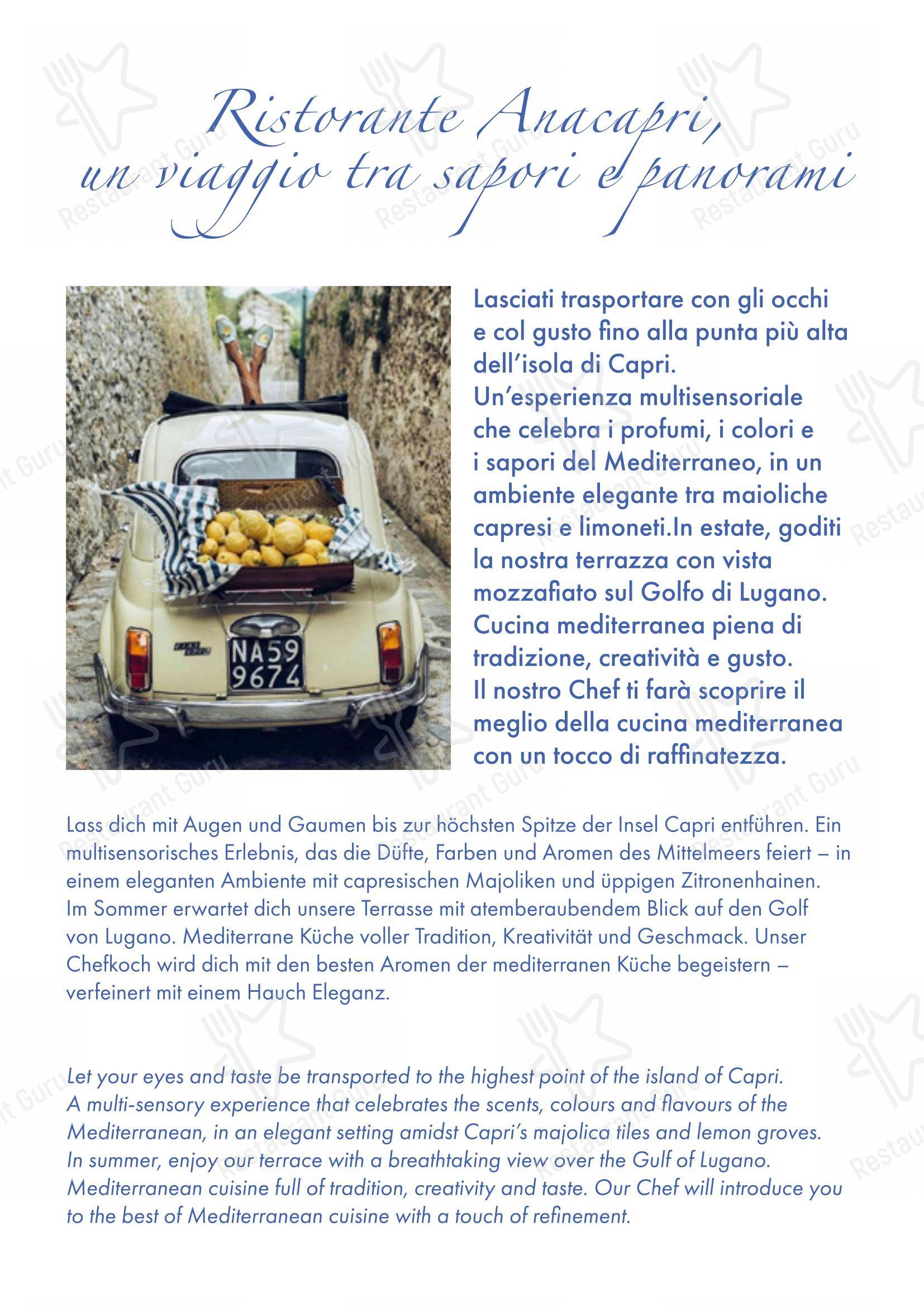 Menu bar per Ristorante Anacapri Lugano pizzeria