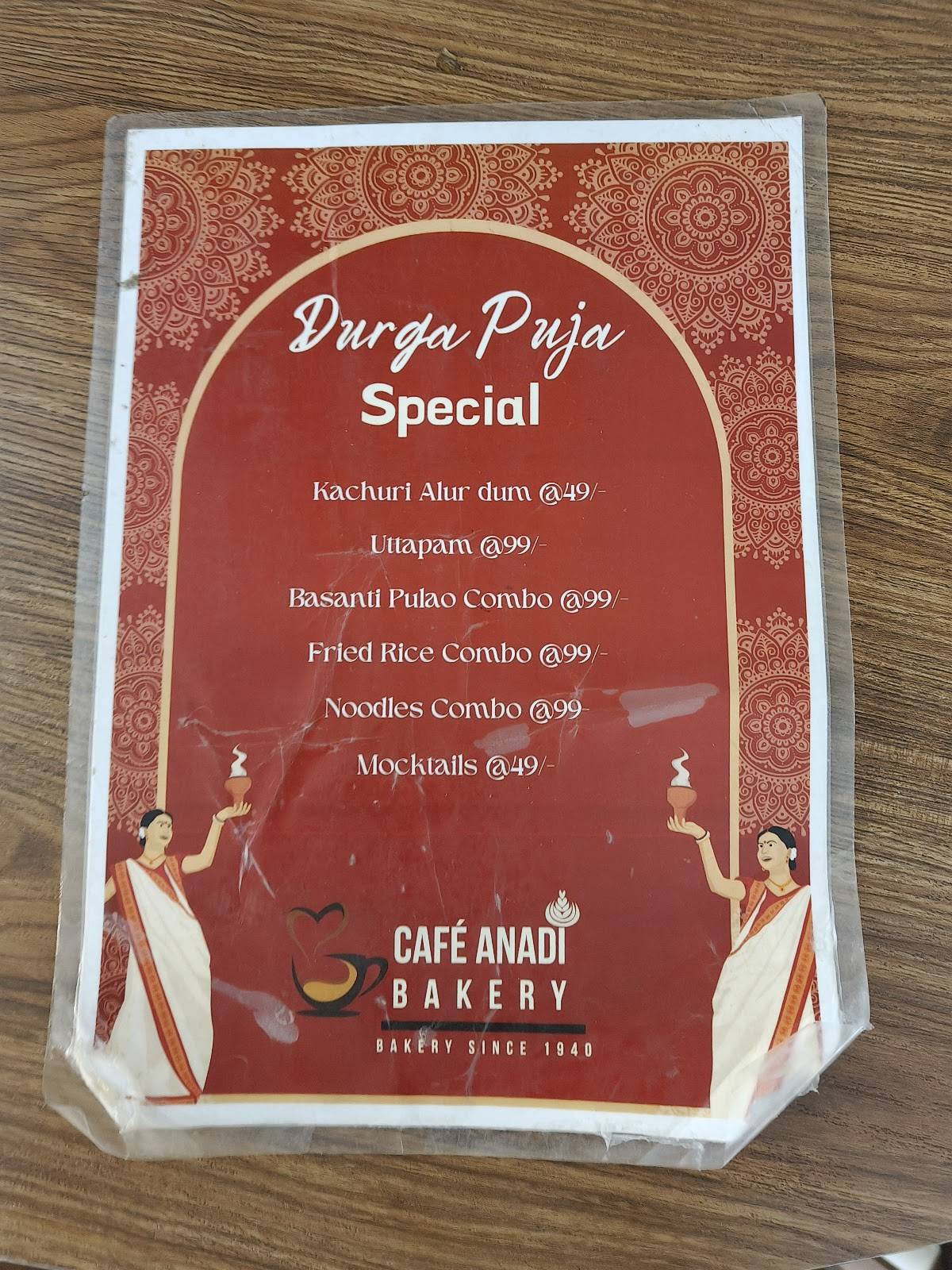 Anadi Bakery menu
