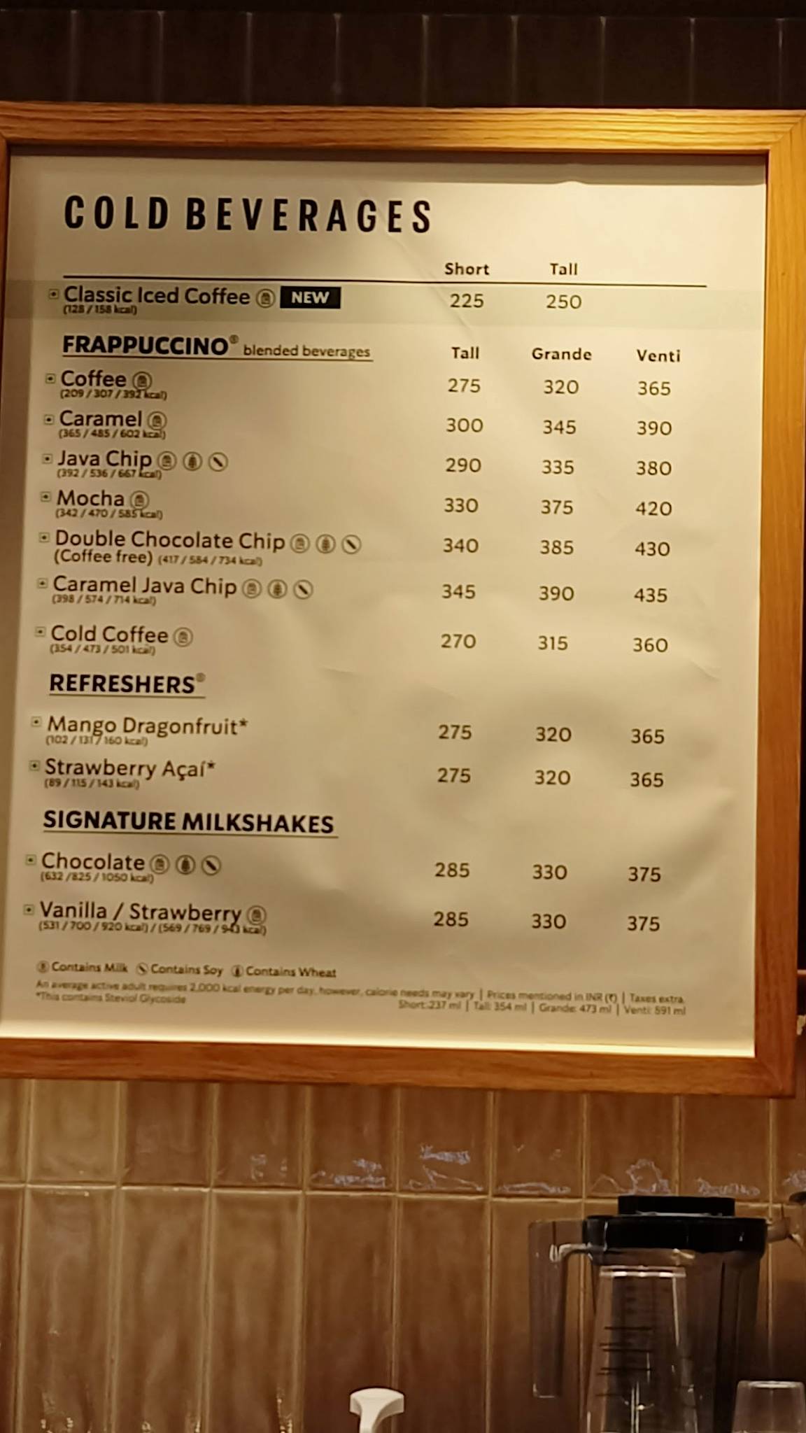 Starbucks menu