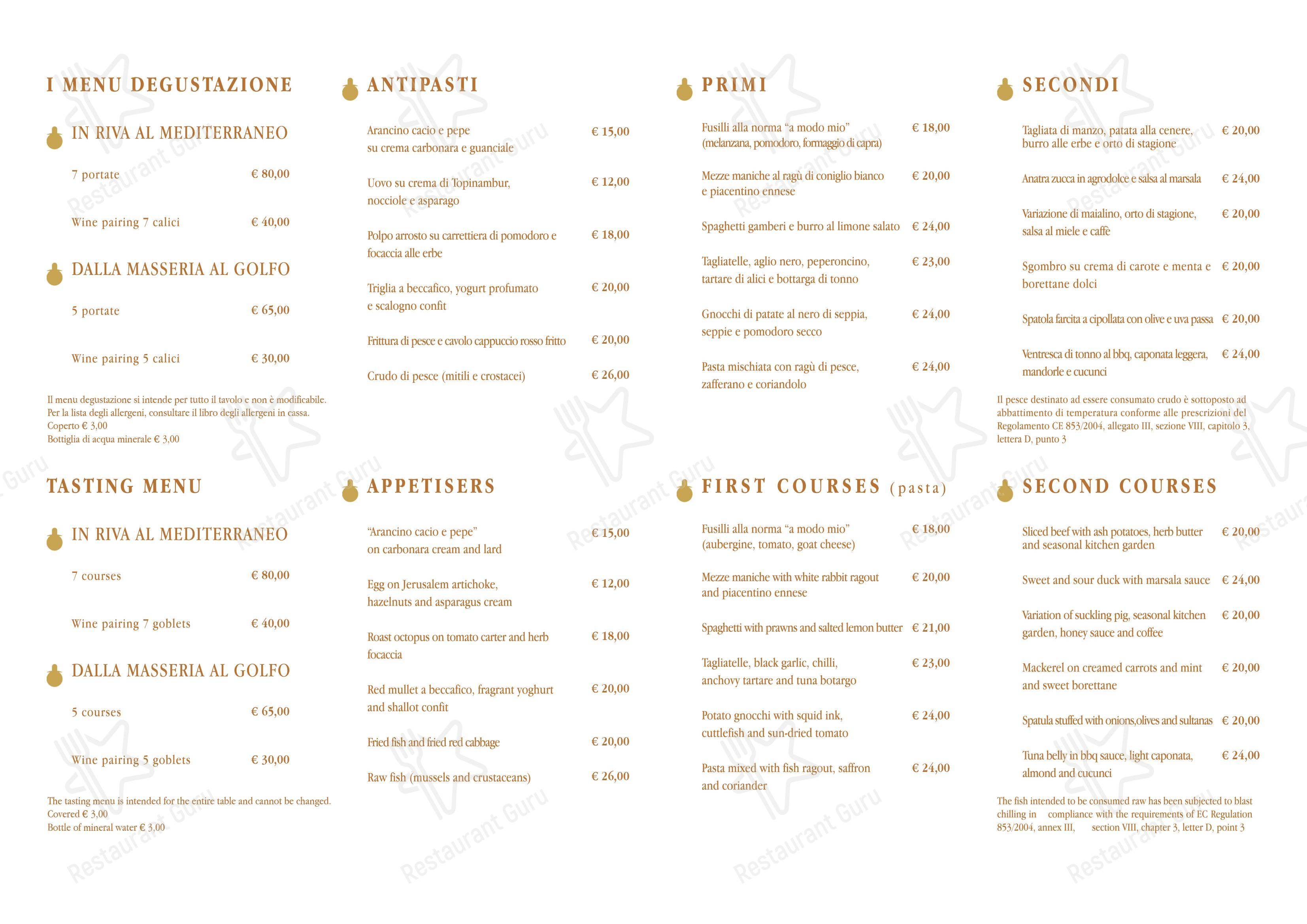 Menu di Anche gli Angeli - Cucina Vicari - Menu bar