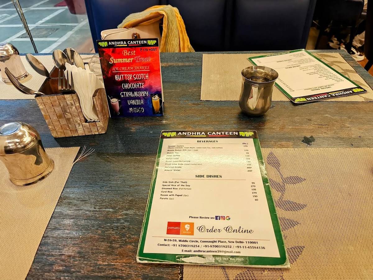 Andhra Bhavan Canteen menu