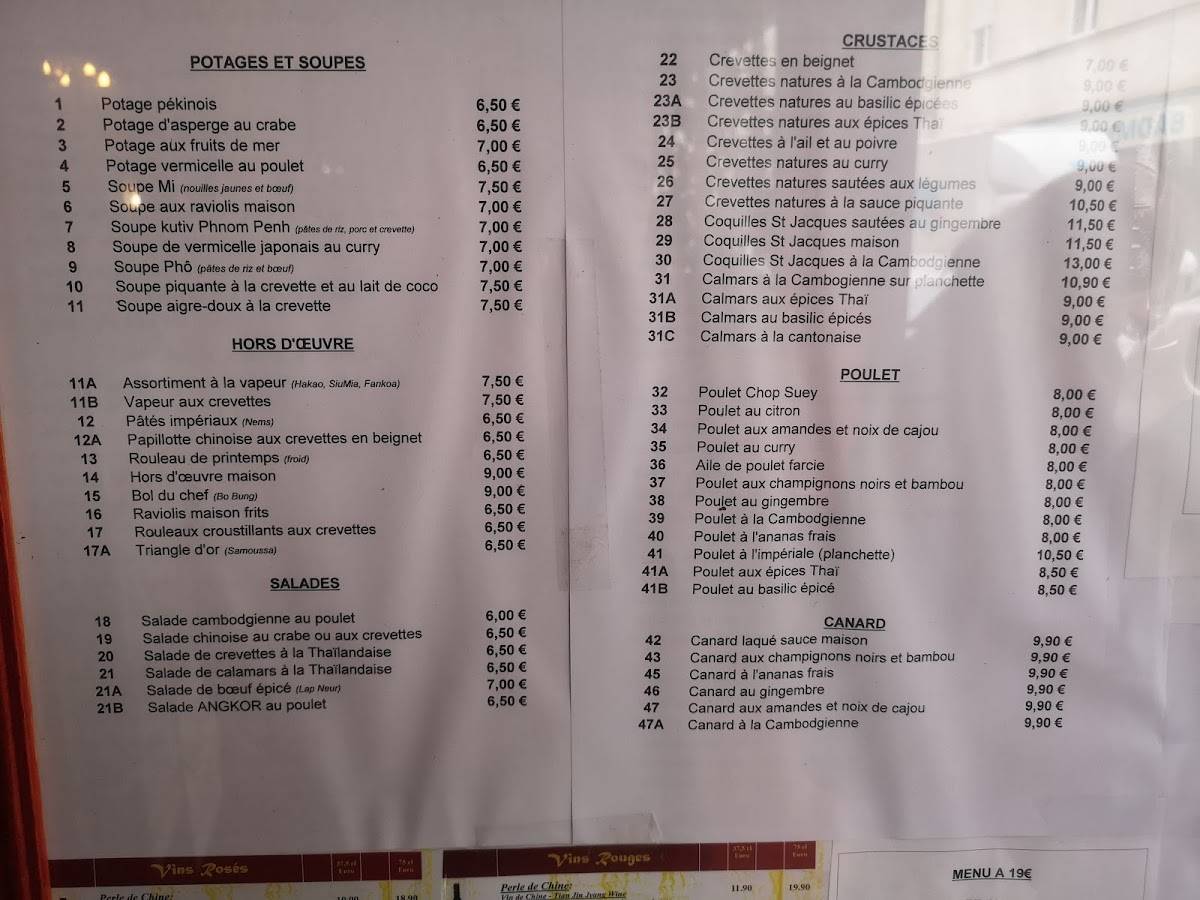 Menu de Restaurant Angkor