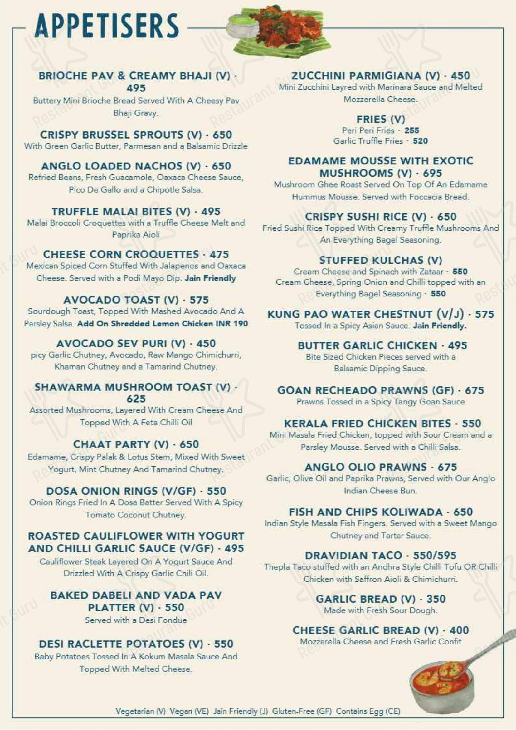 Menu for the Anglo Indian Cafe restaurant