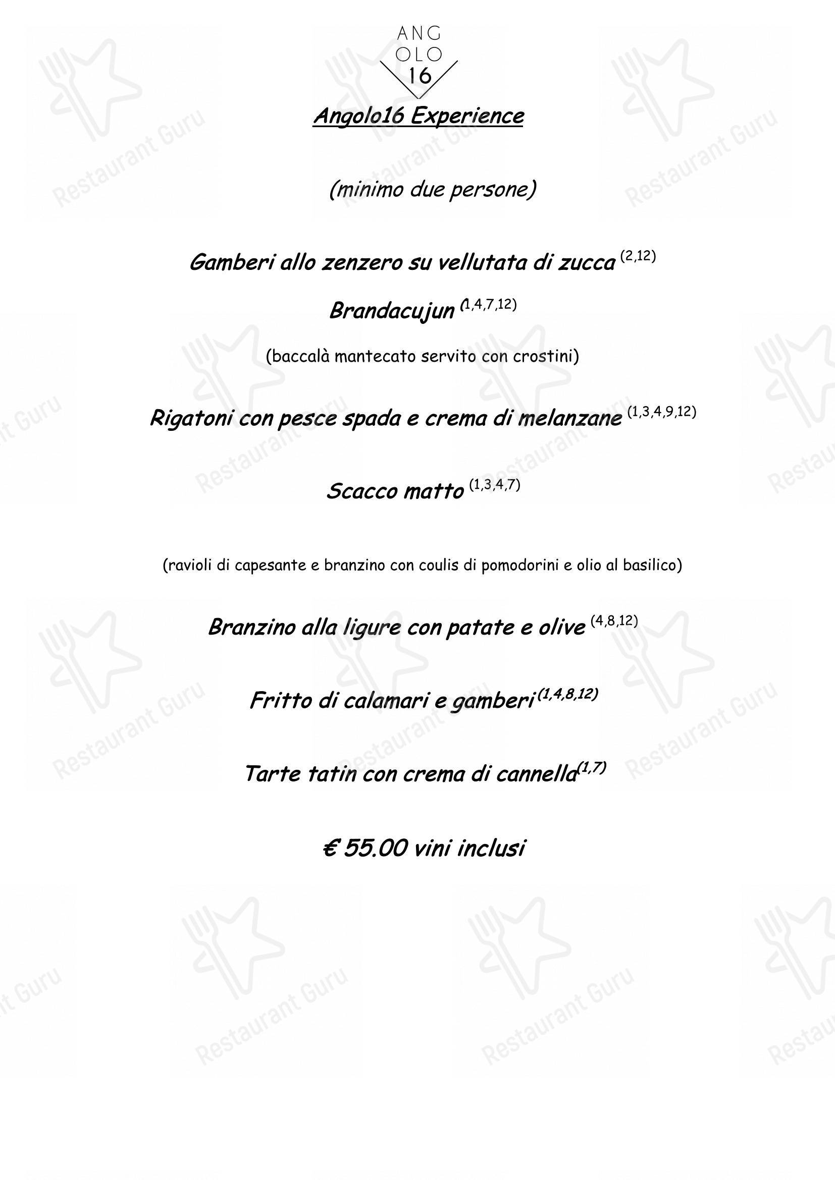 Angolo16 in Torino - Основное меню