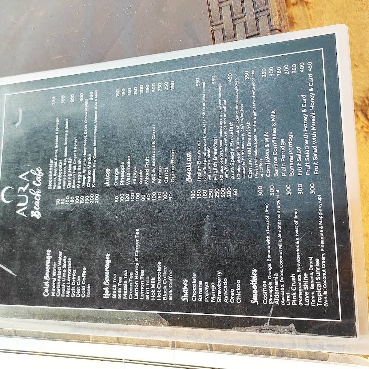 Aura beach cafe menu