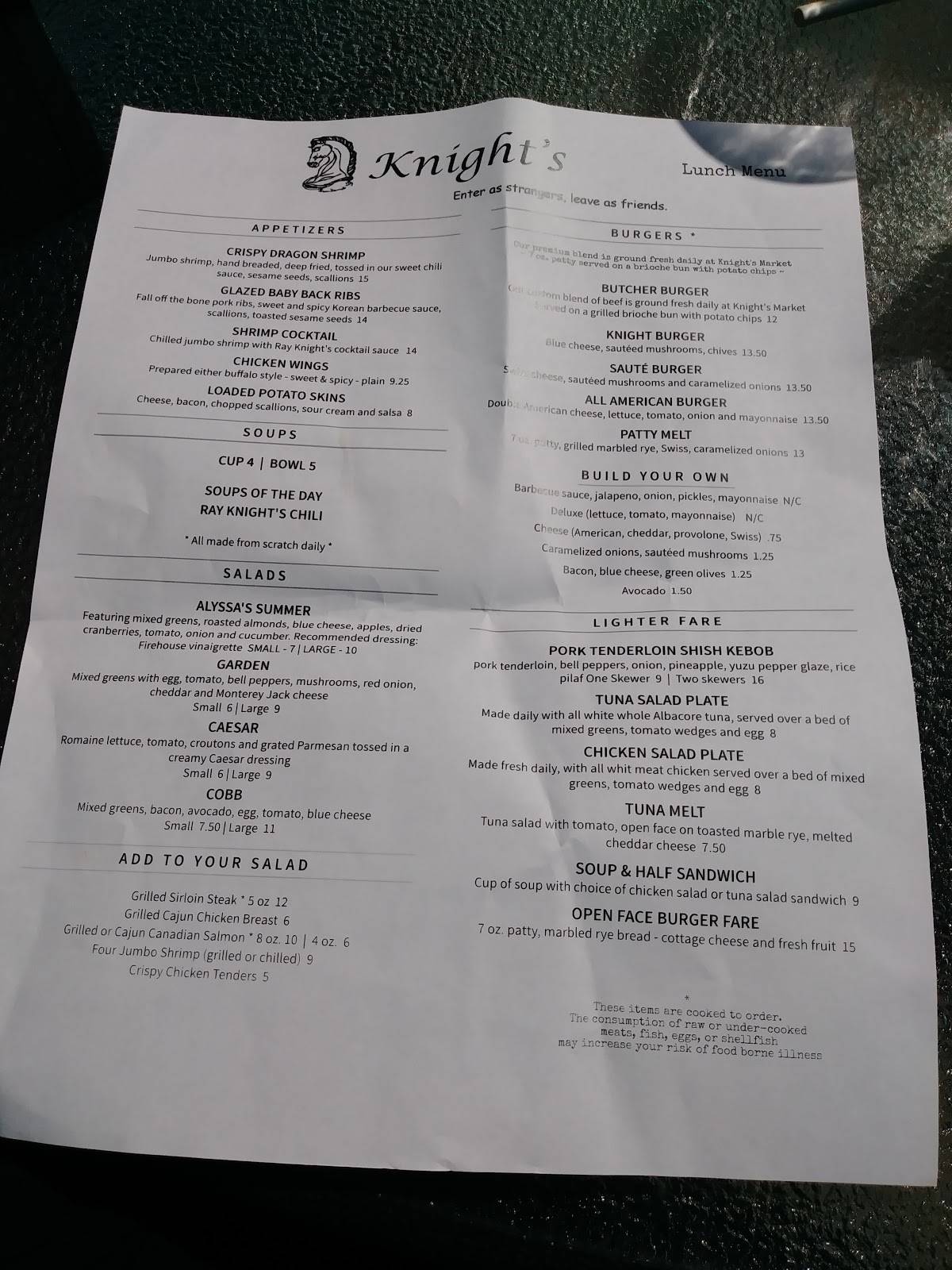 Menu at Knight's Steakhouse, Ann Arbor, Dexter Ave