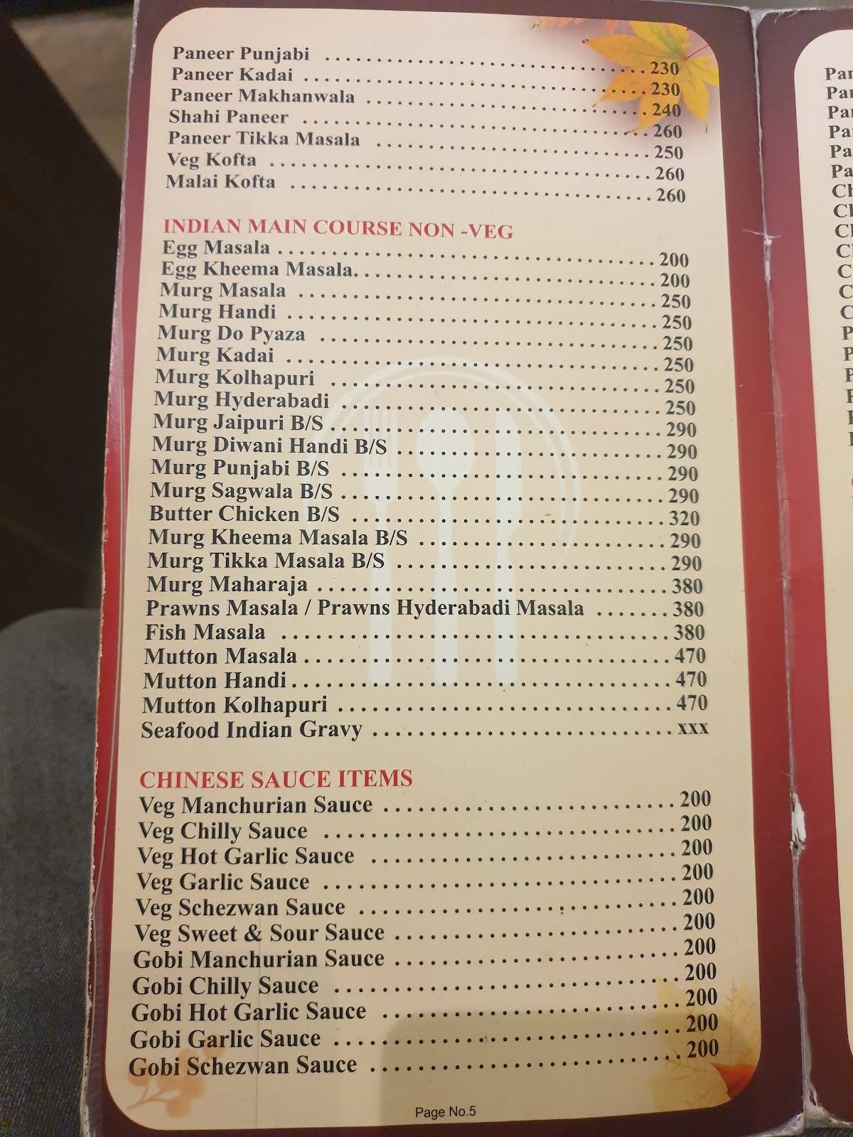 Annapurna Anjali multi cuisine restaurant menu