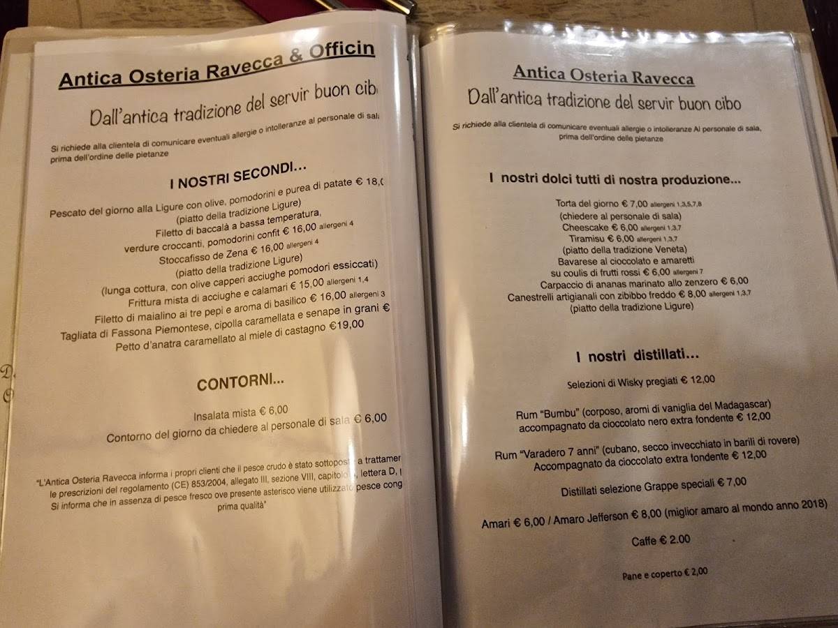 Menu di Antica Osteria Ravecca 