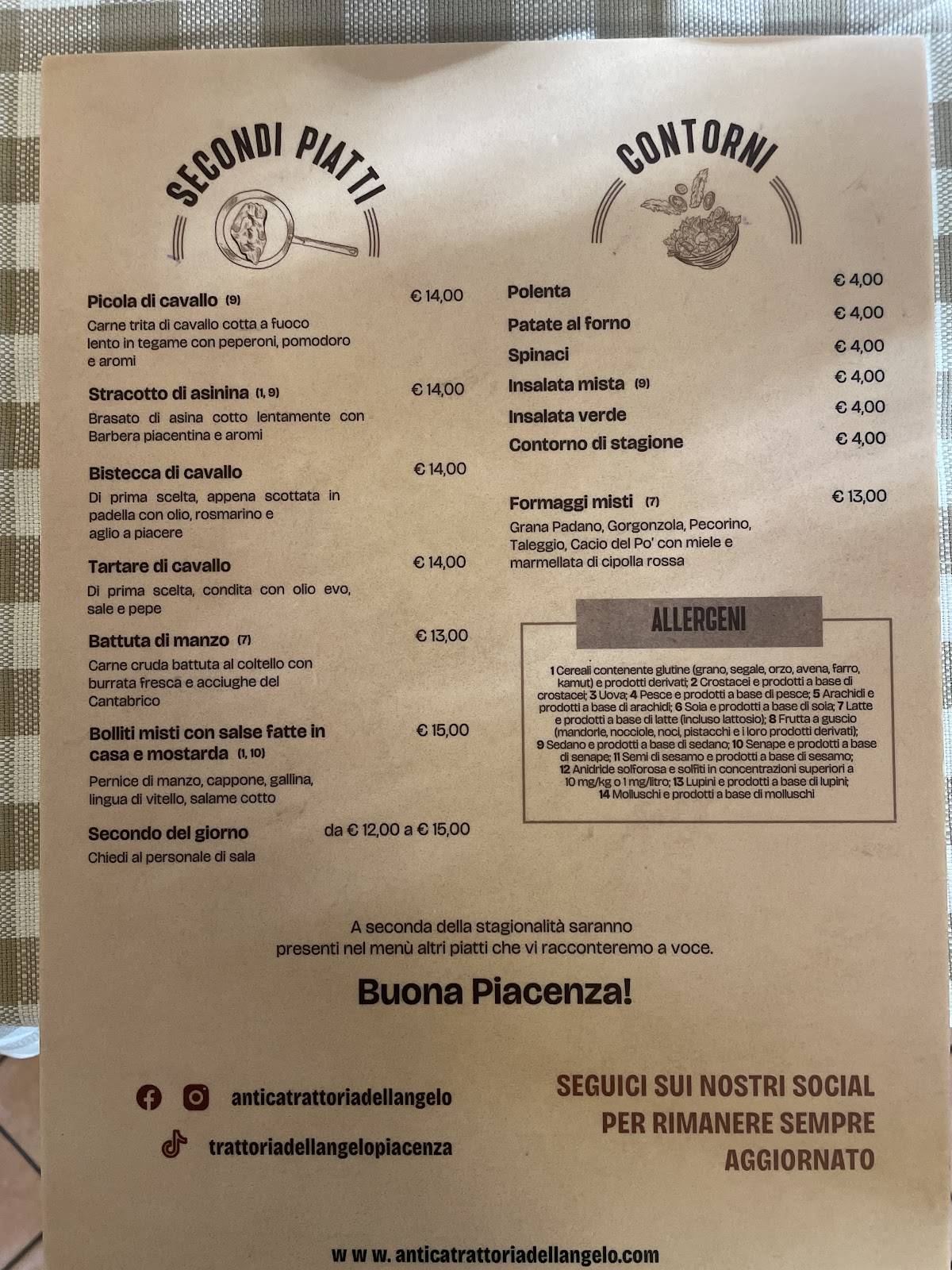 Menu di Antica Trattoria dell'Angelo 