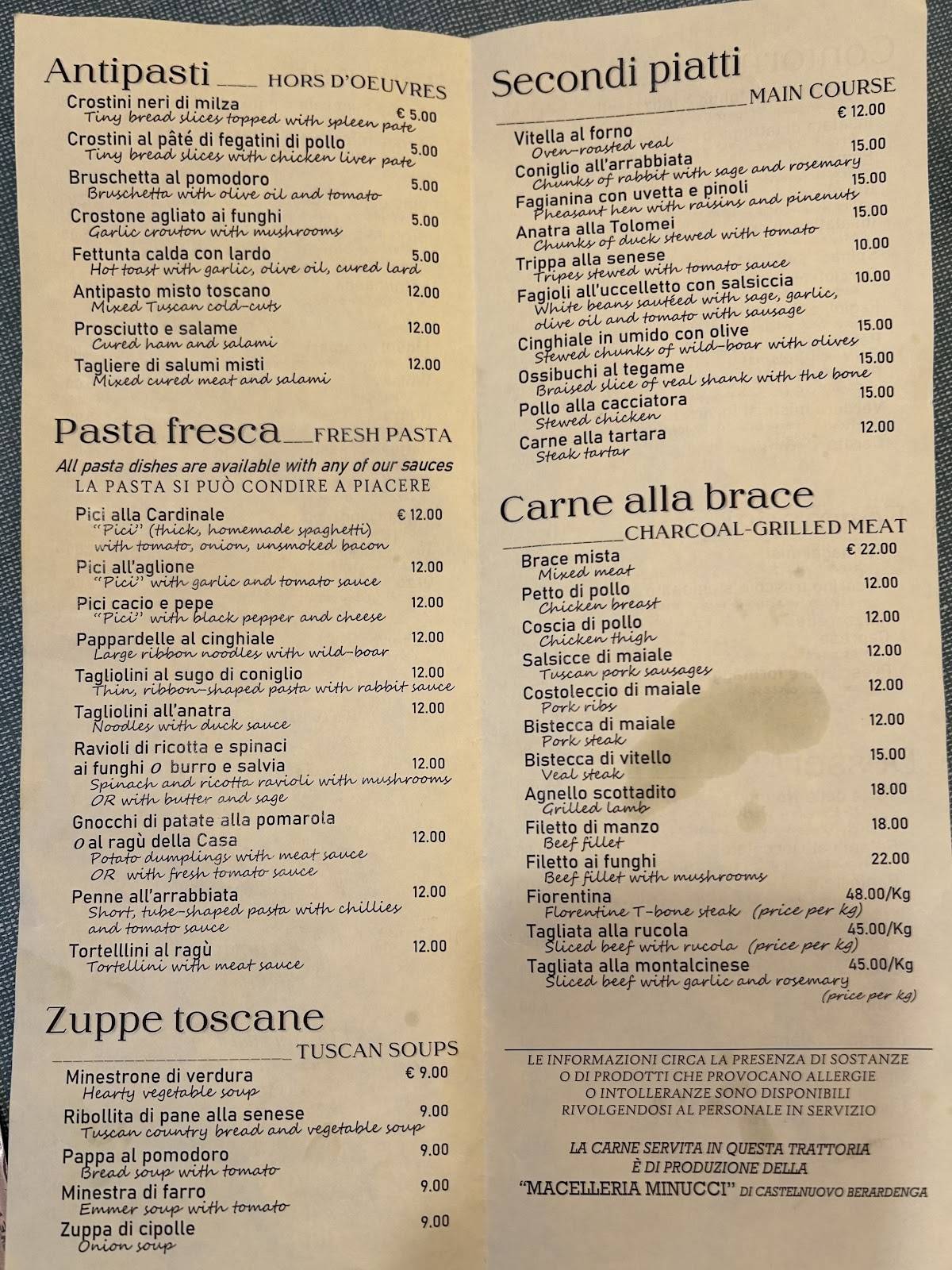 Menu di Antica Trattoria Papei 