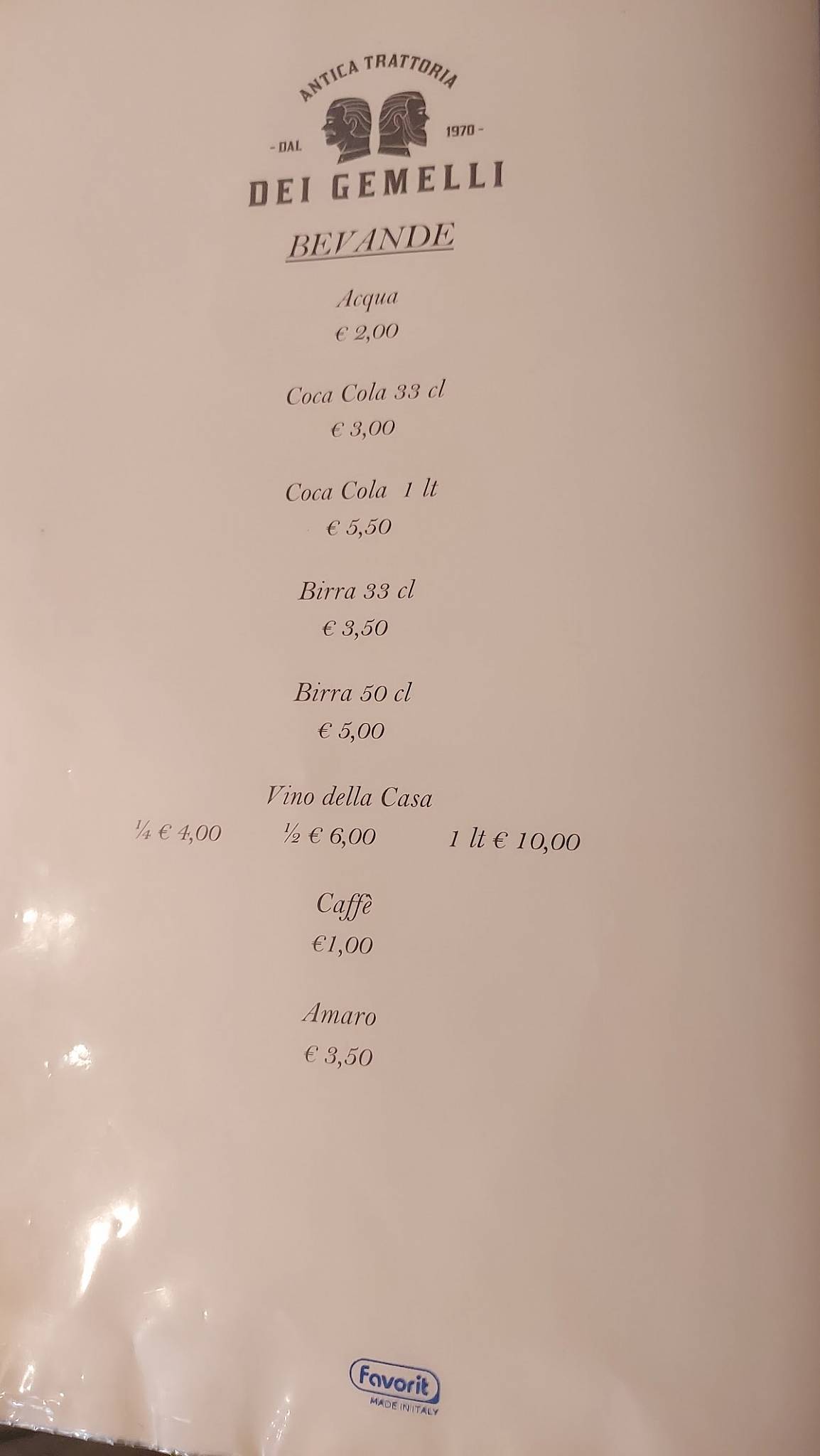 Menu di Antica Trattoria dei Gemelli 