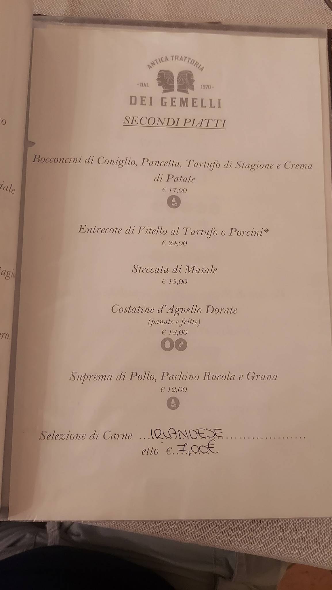 Menu di Antica Trattoria dei Gemelli 
