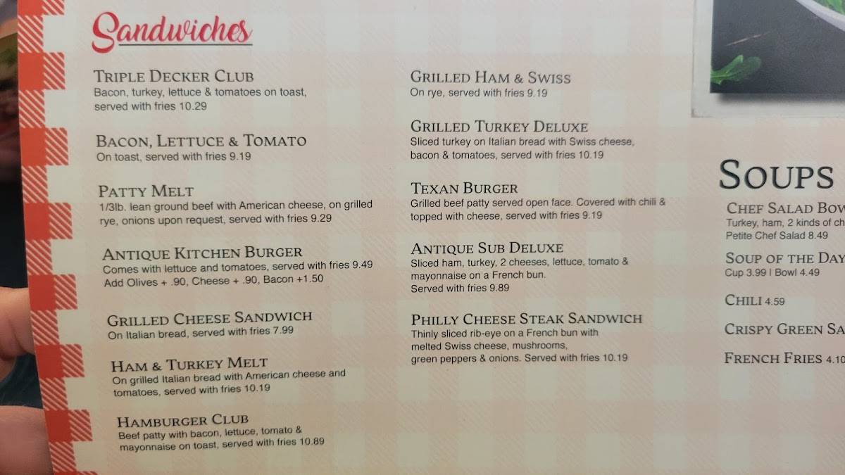 Menu at Antique Kitchen restaurant, Portage