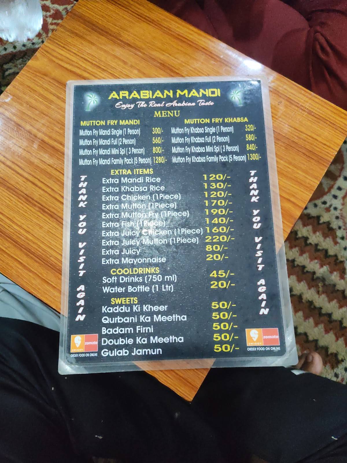 Arabian Mandi menu
