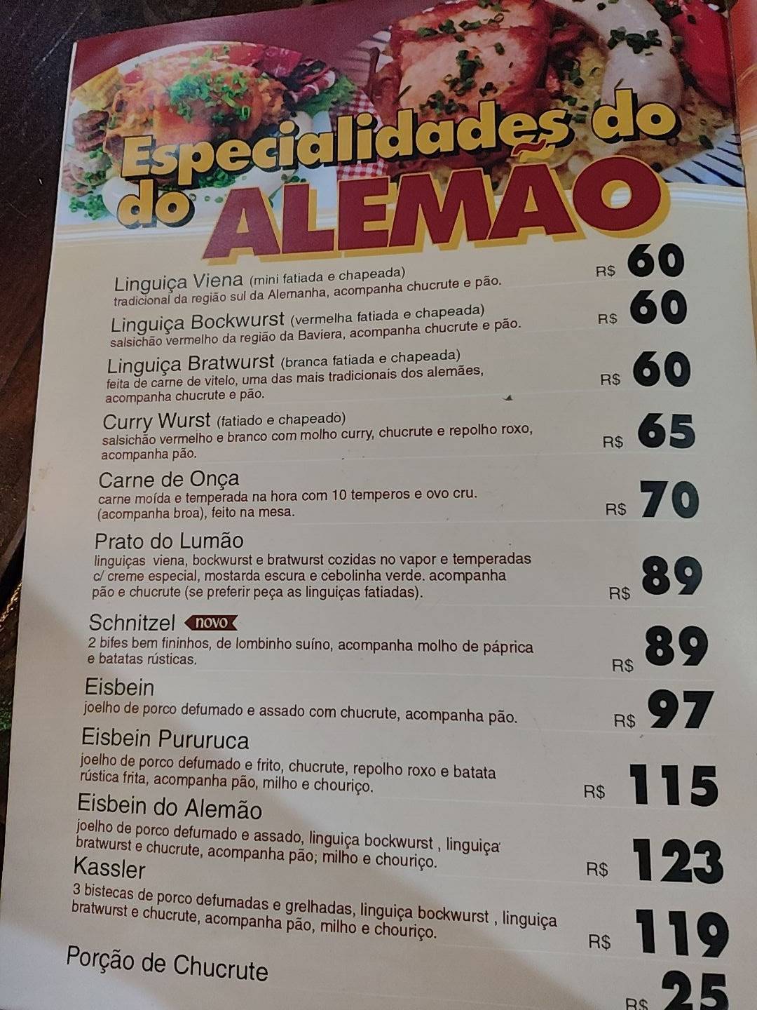 Armazém do Alemão cardápio