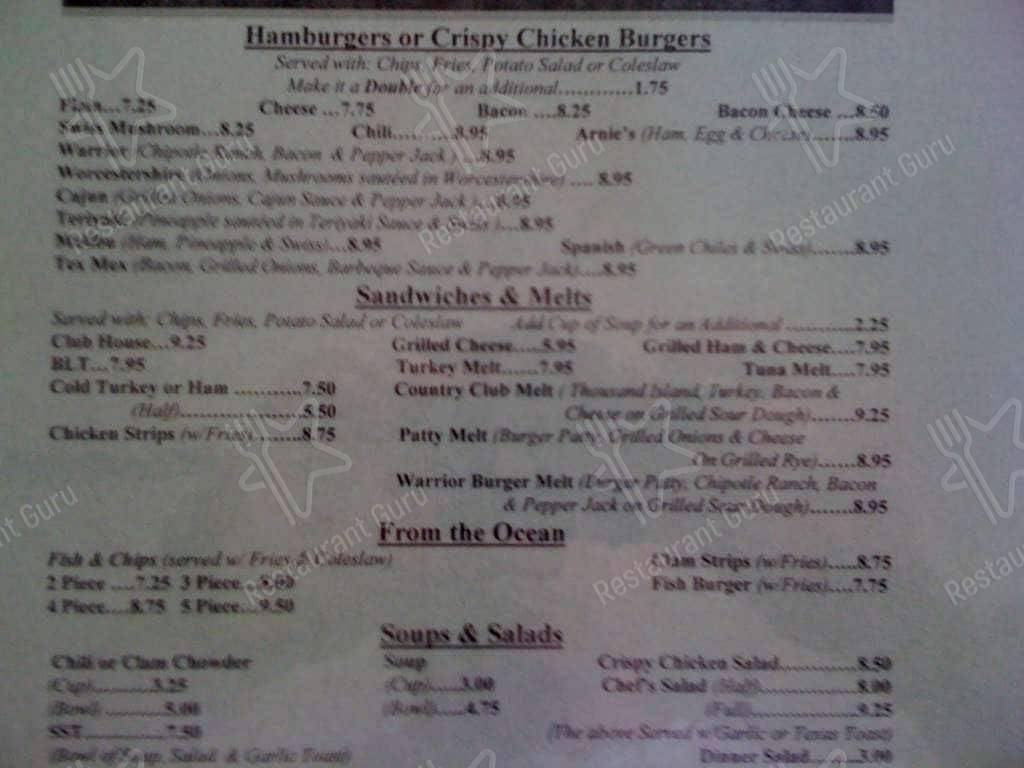 Menu at Arnie's Cafe, Warrenton
