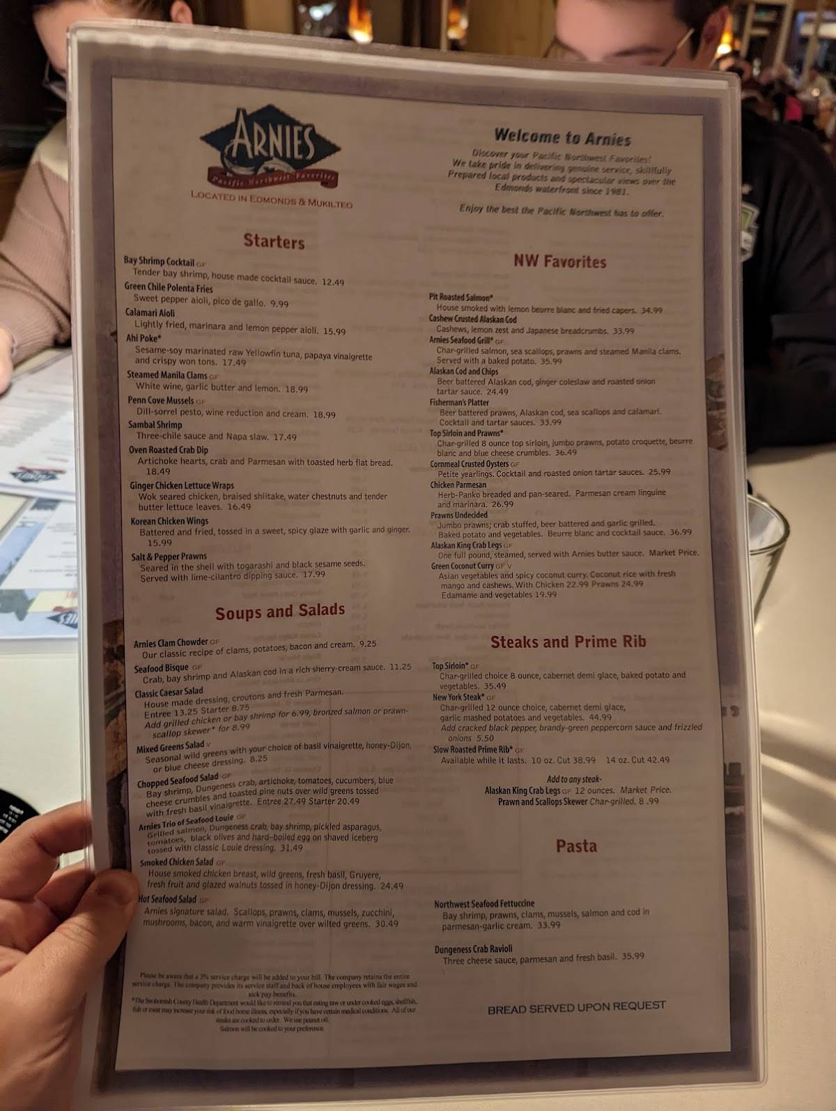 Menu at Arnies Restaurant Edmonds, Edmonds