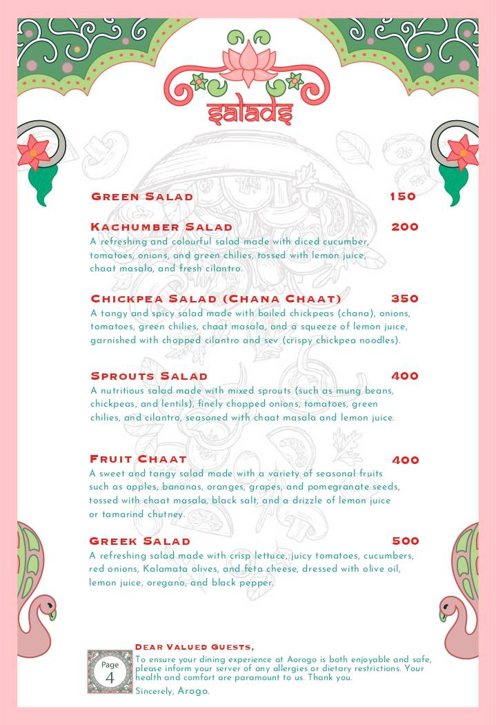 Arogo Restaurant menu