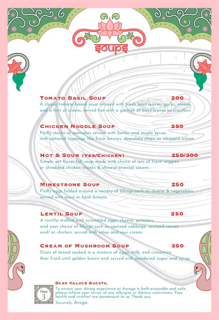 Arogo Restaurant menu
