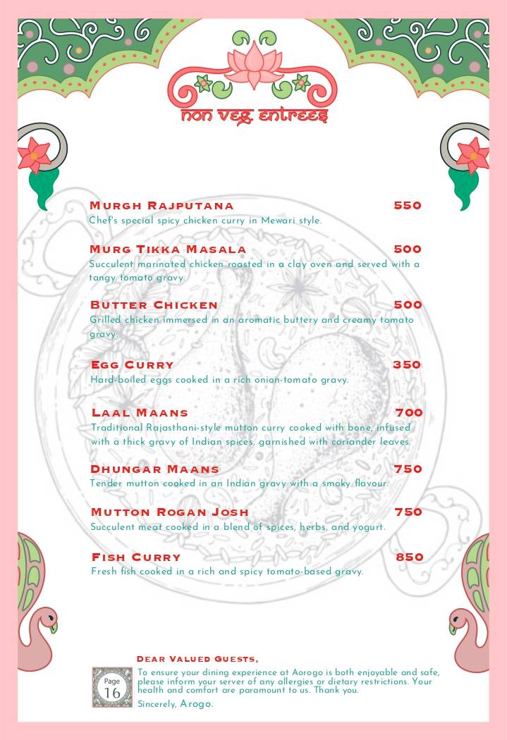 Arogo Restaurant menu