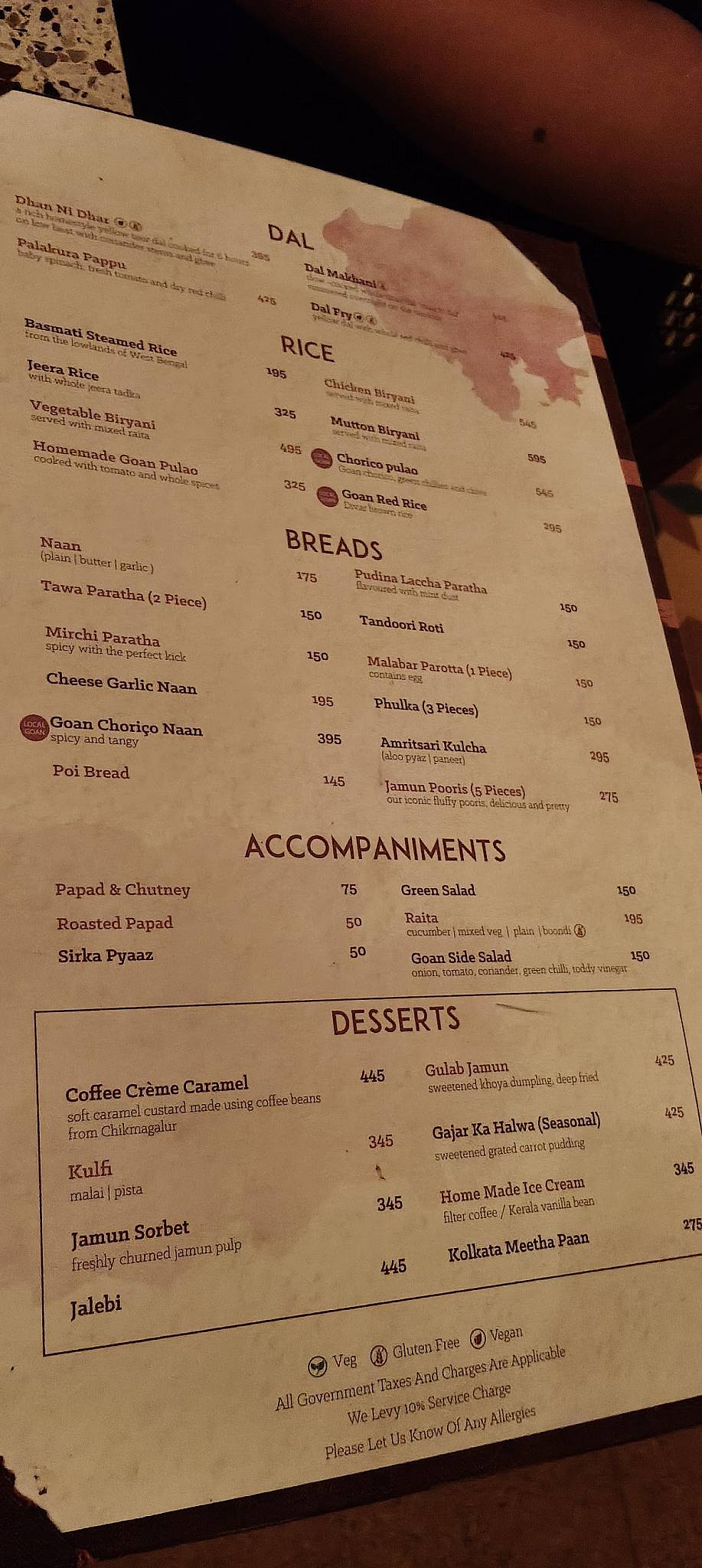 Jamun Goa menu