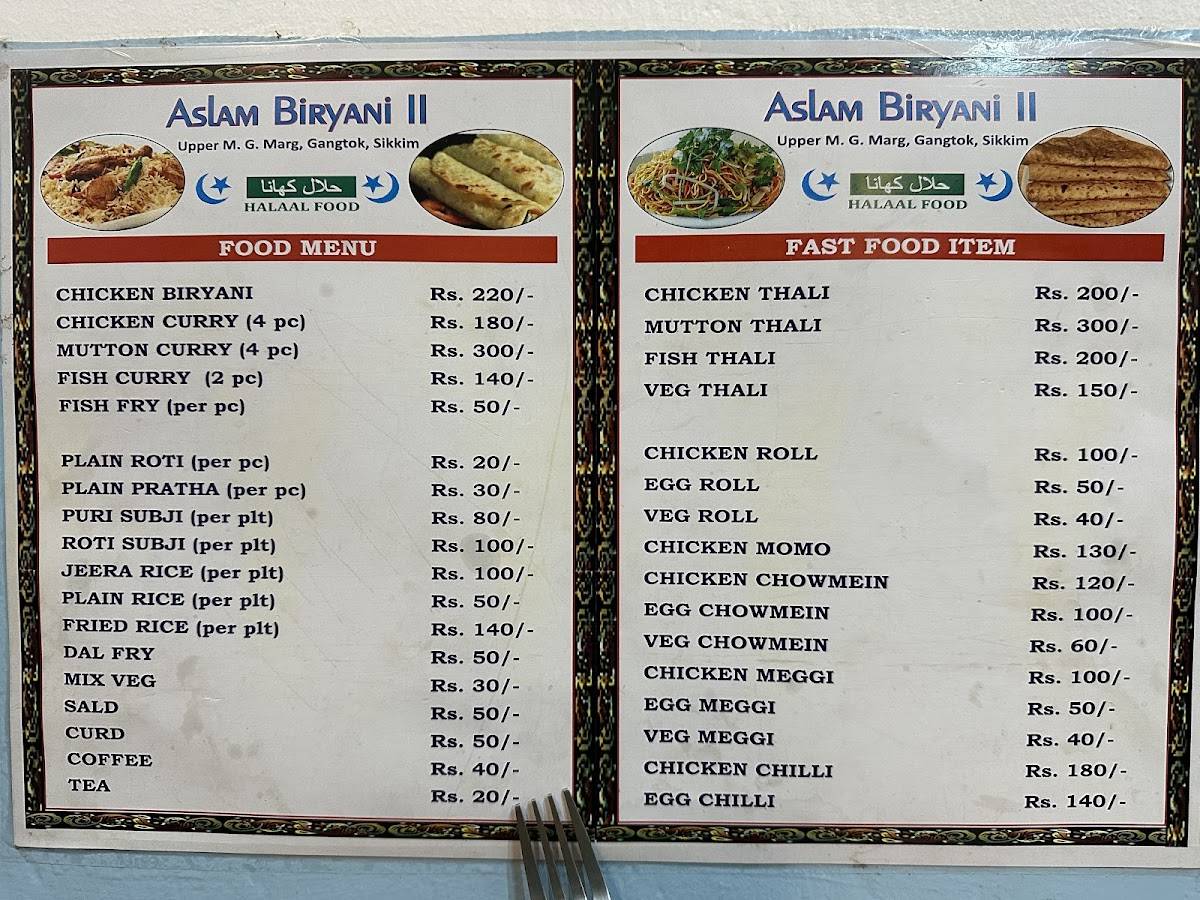 Aslam Biryani halal food menu