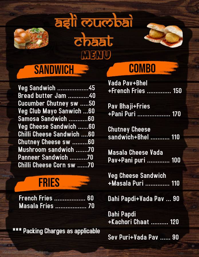 Asli Mumbai Chaat menu