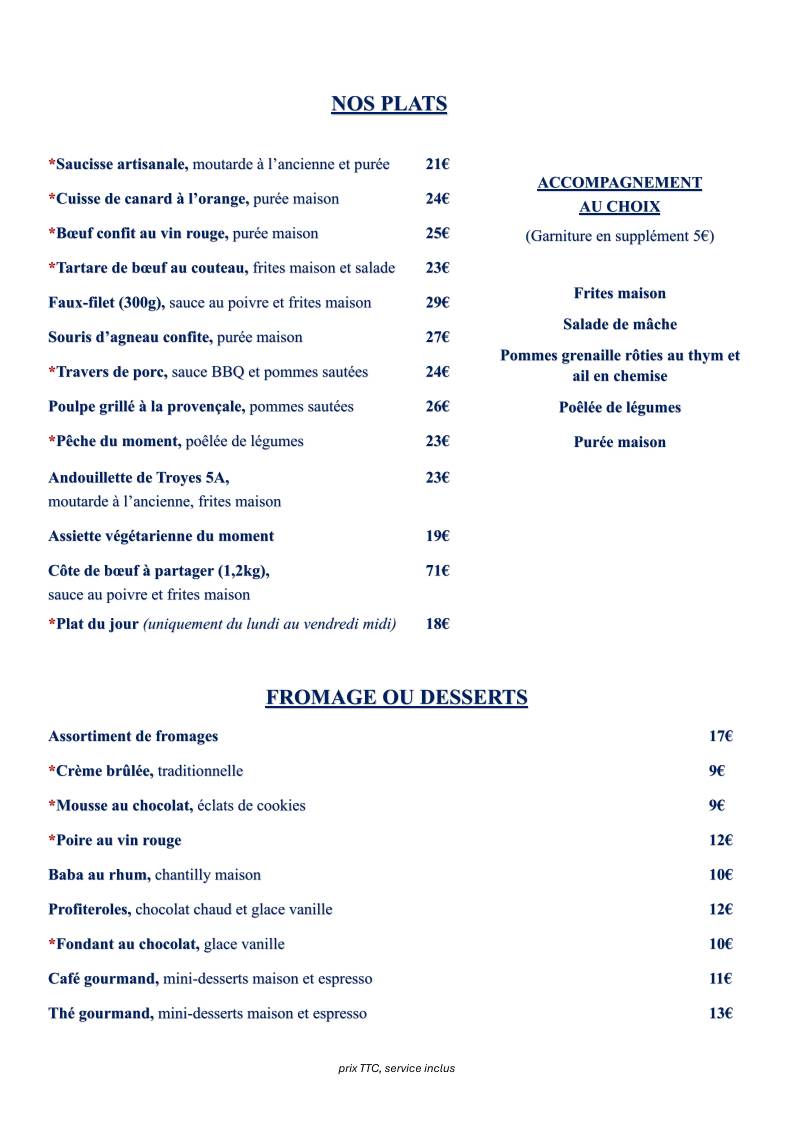 Menu de Astair