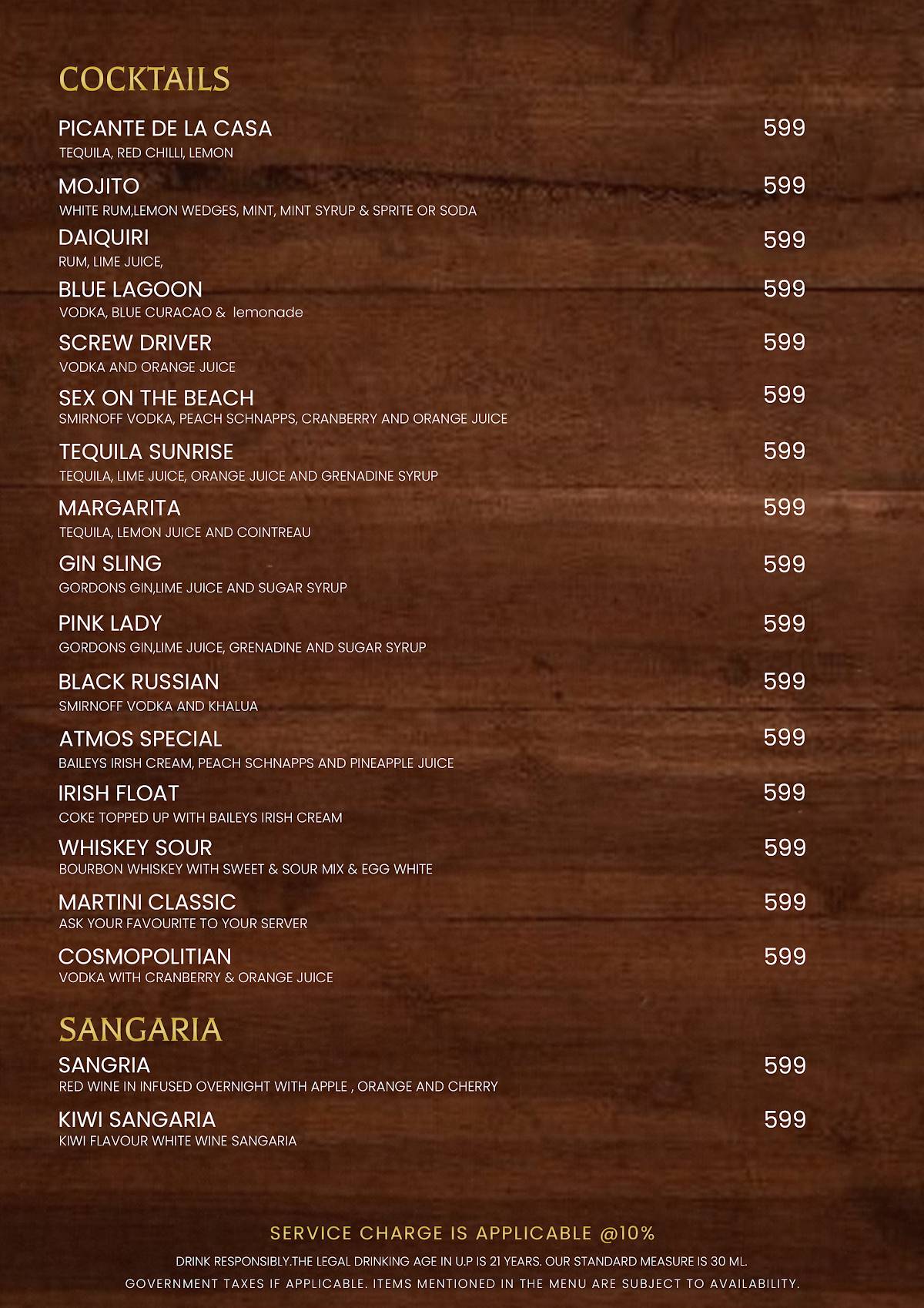 Atmos29 RestoBar & Club menu