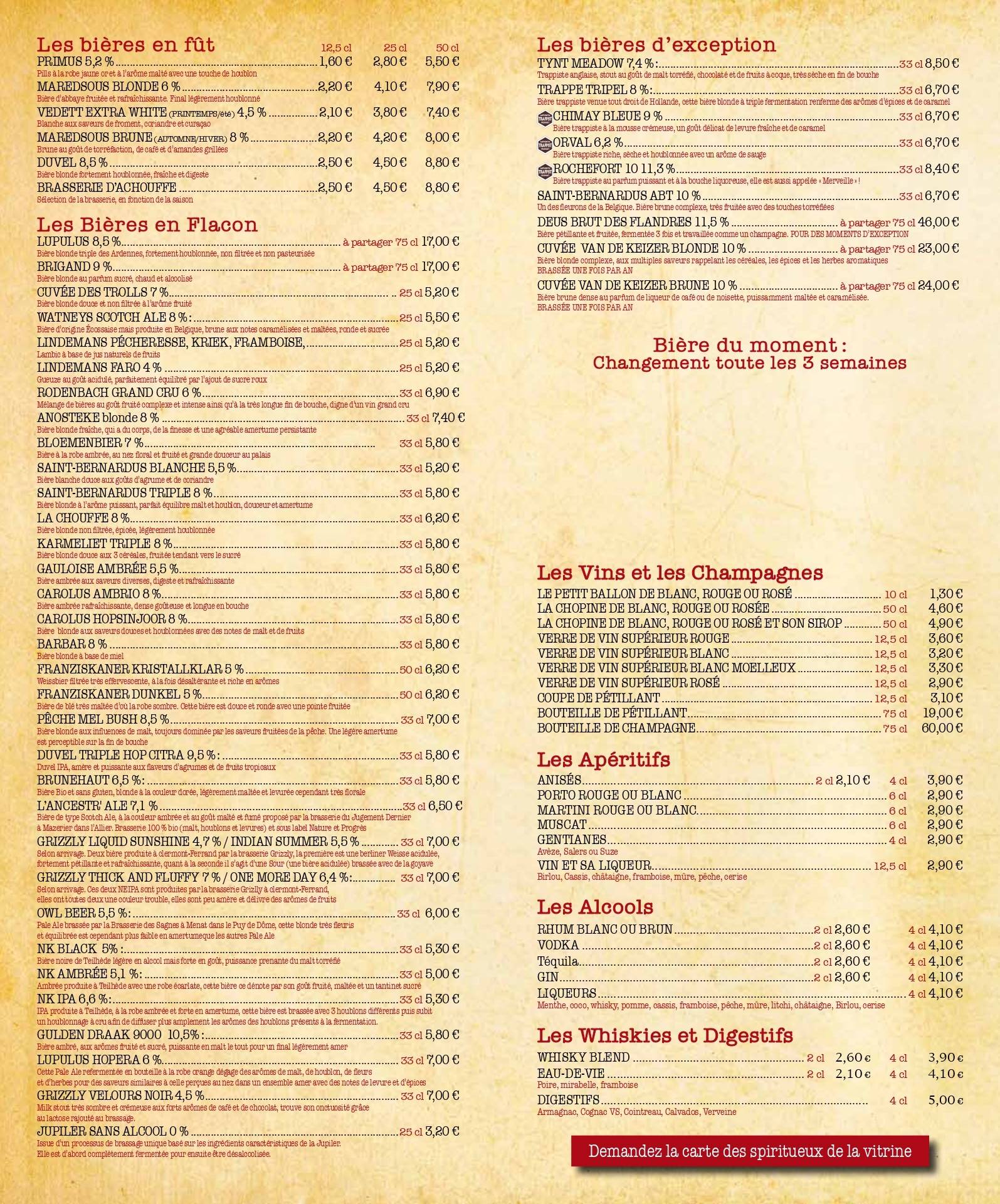 Menu de Au Petit Bonheur