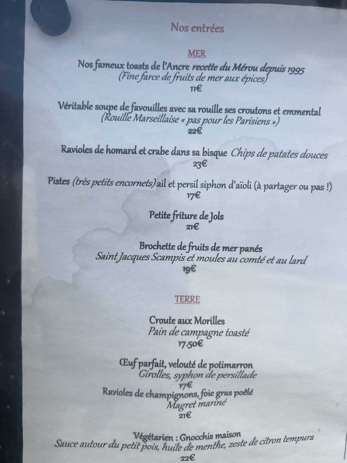 Menu de Auberge Du Mérou