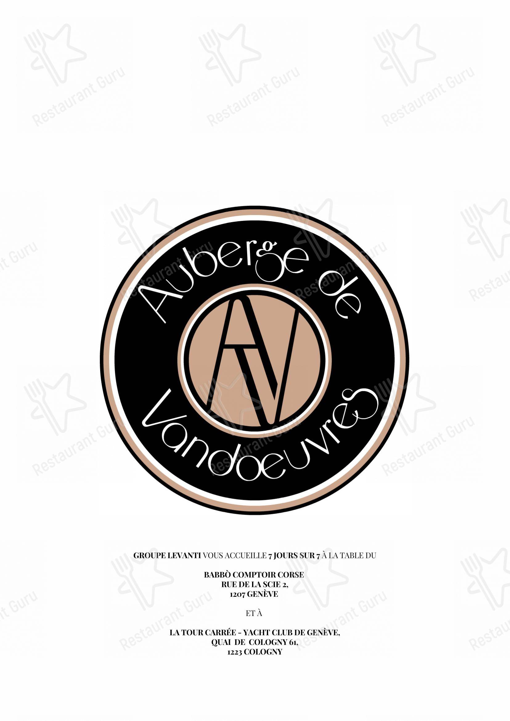 Menu di Auberge de Vandœuvres - Menu