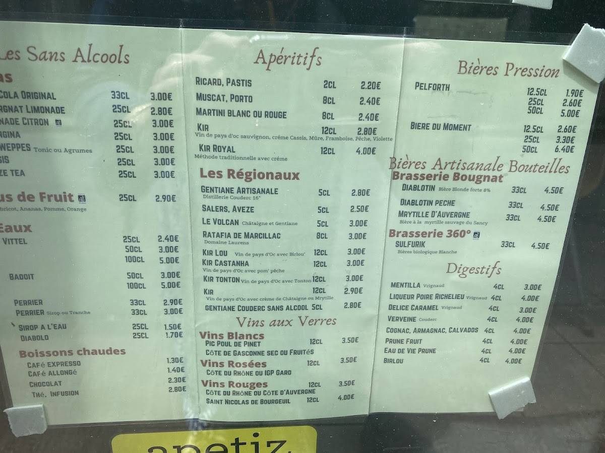 Menu de Auberge occitane sarl Bouniol gales canis