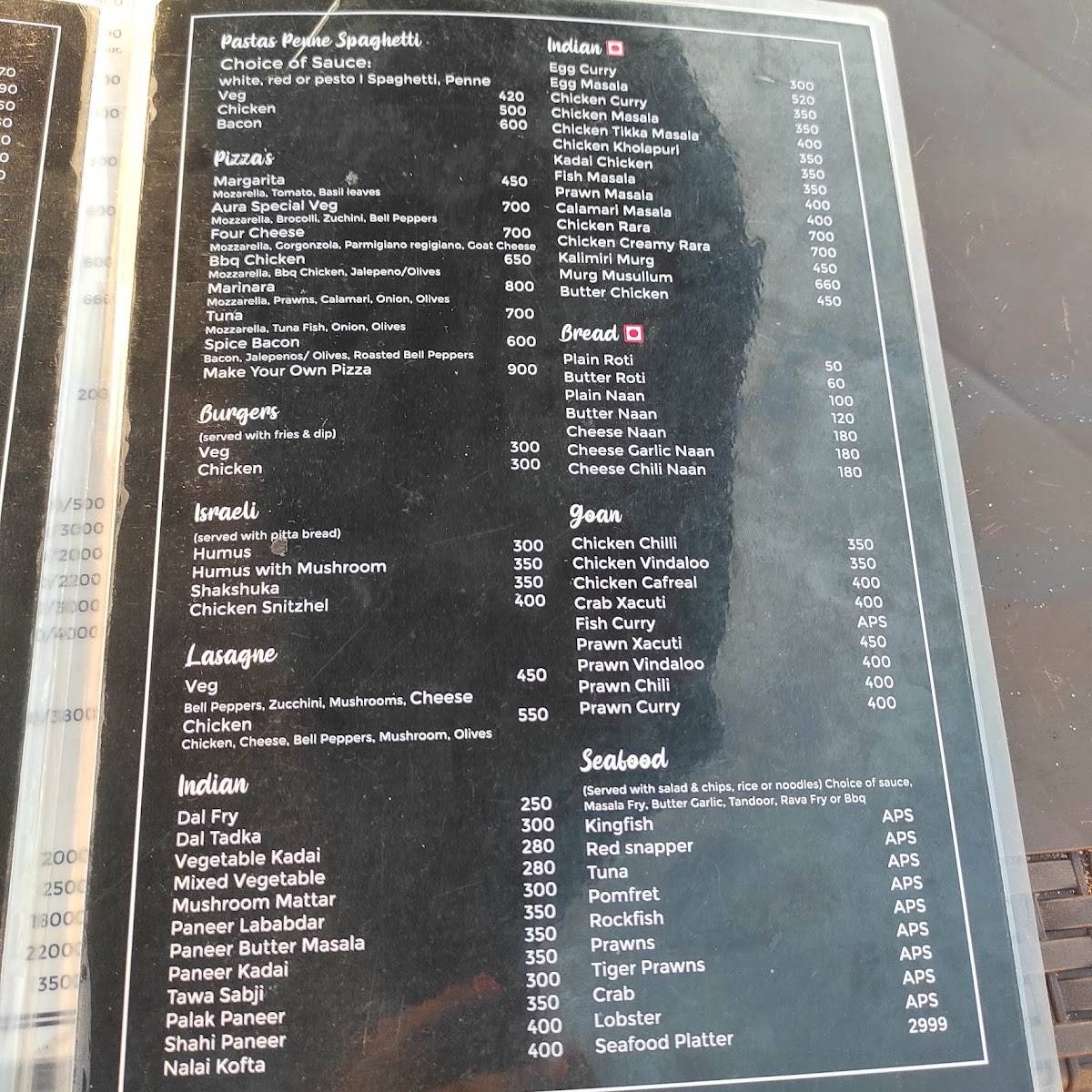 Aura beach cafe menu