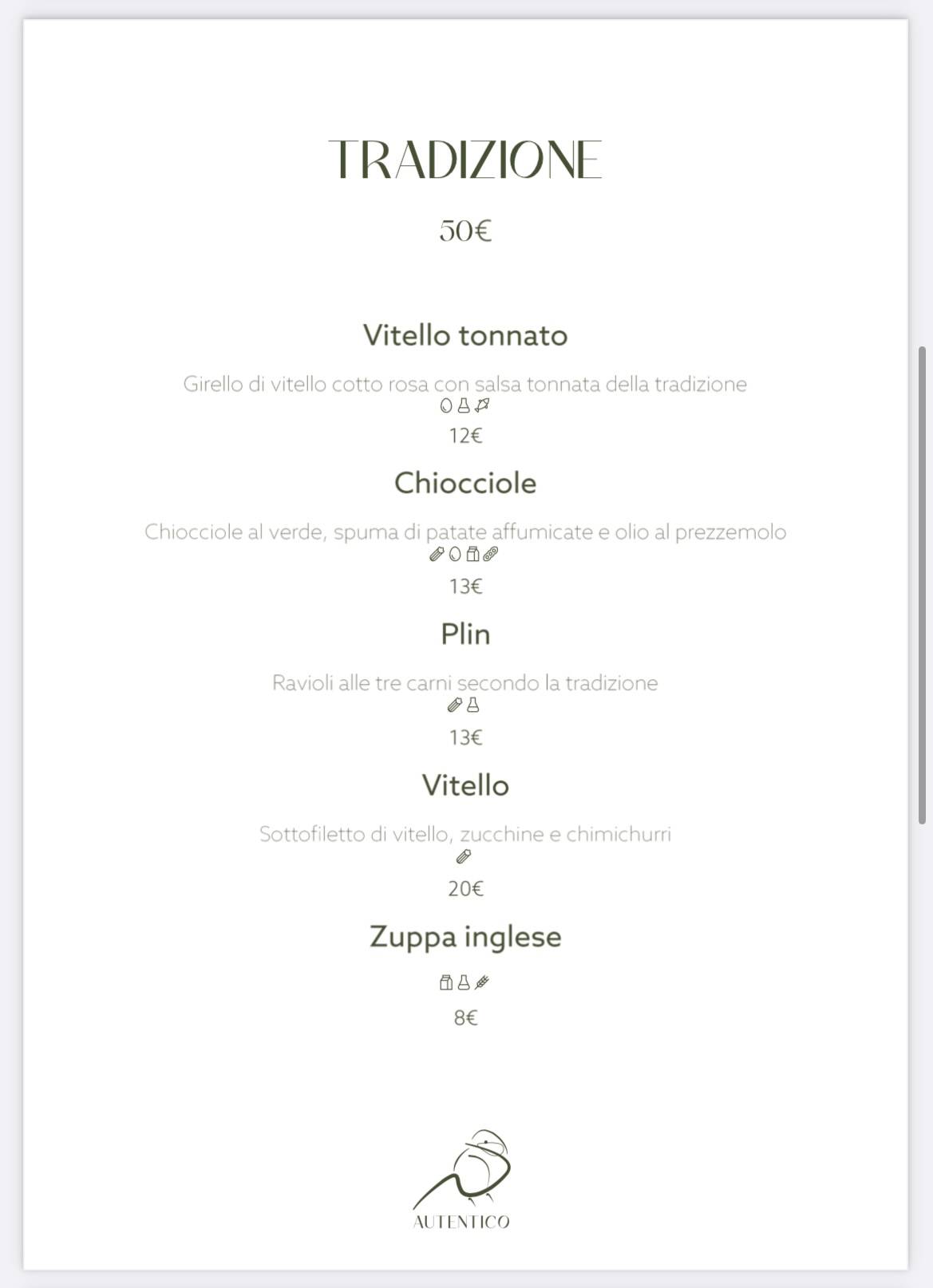 Menu di Ristorante Autentico cherasco 