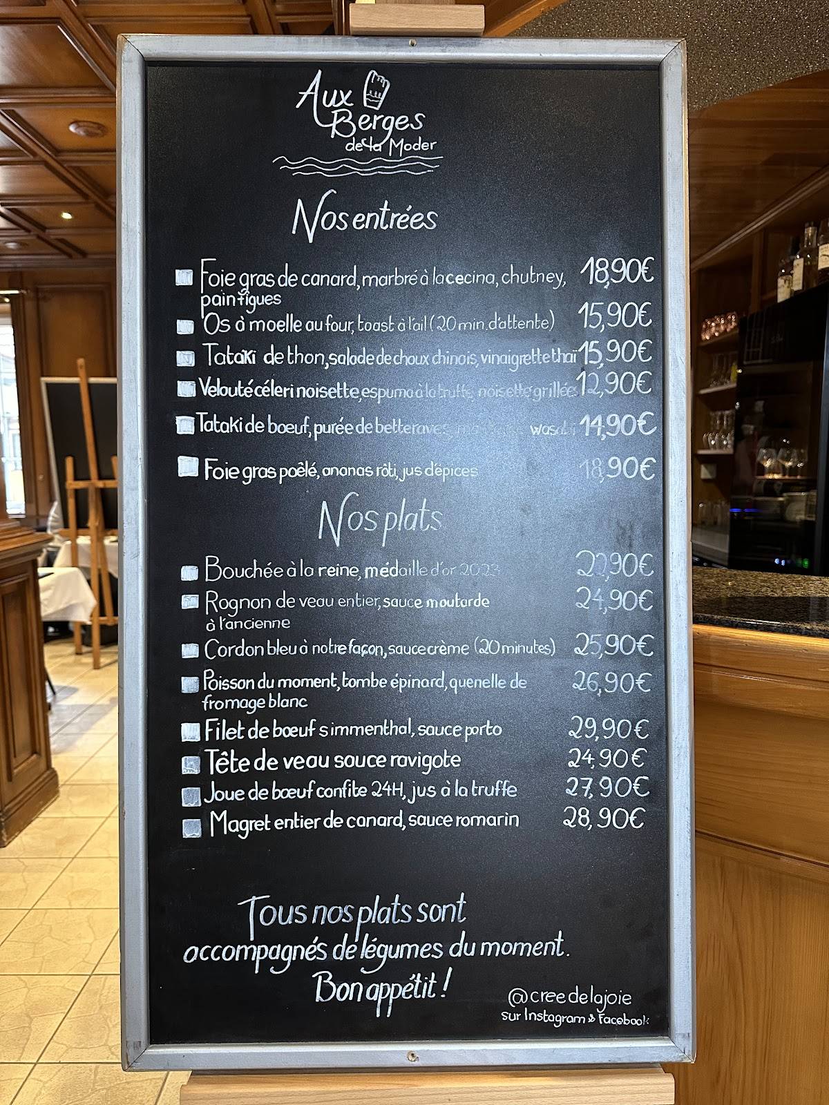 Menu de Aux Berges de la Moder Schweighouse-sur-Moder Traiteur Mariage & Événements