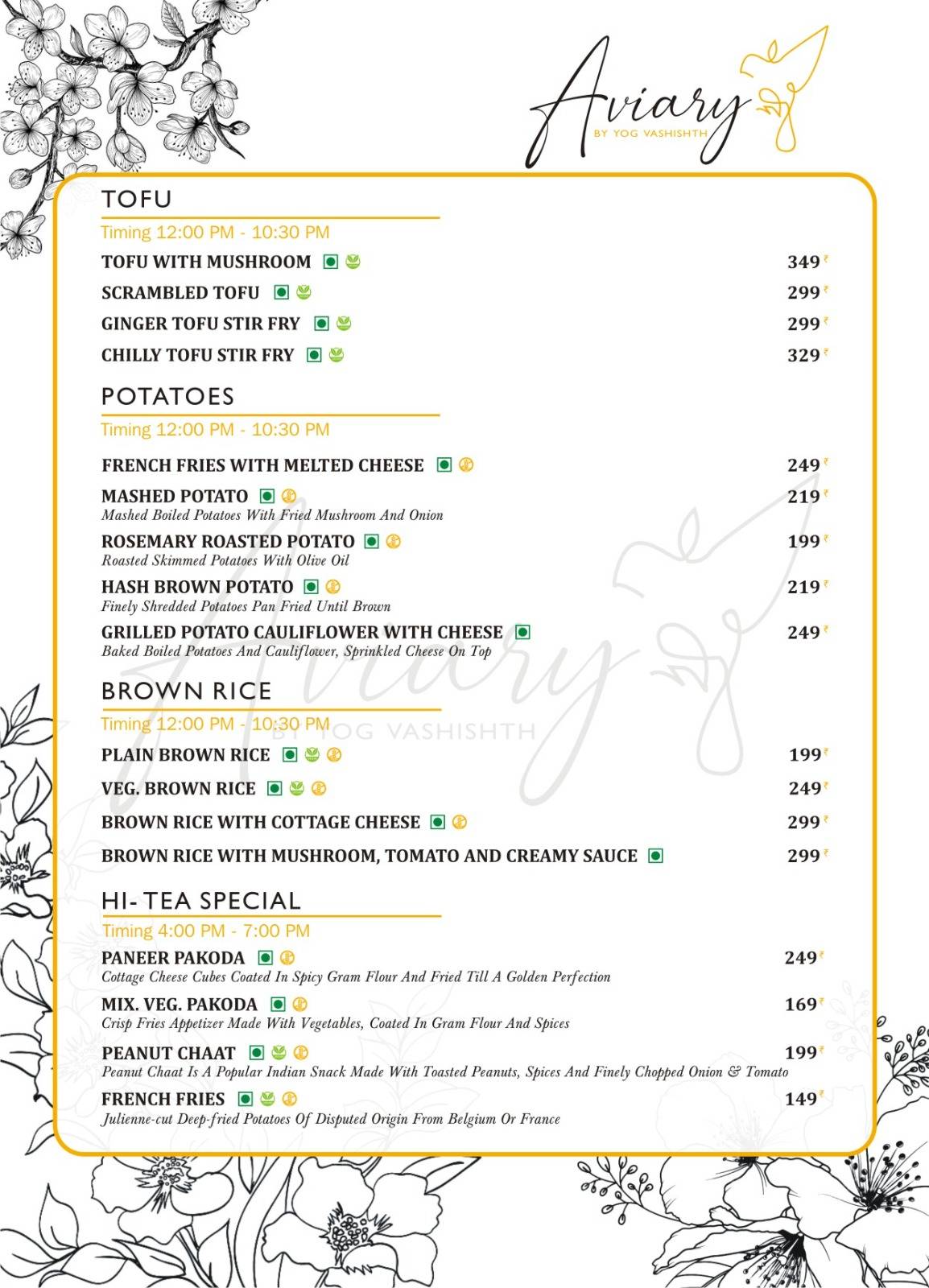 Aviary Cafe Rishikesh menu
